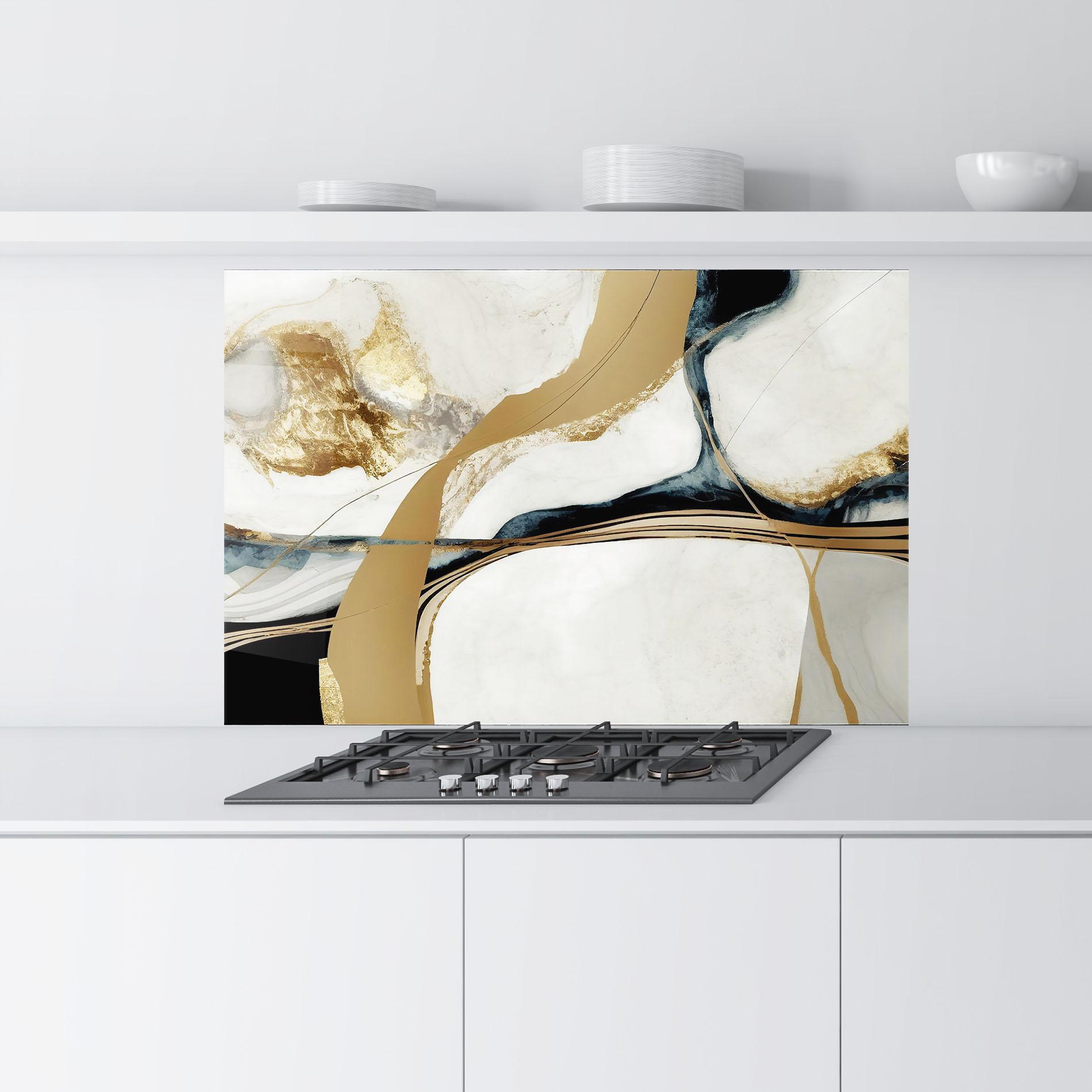 Konyhai üveg hátfal Golden Blue Marble mockup 9
