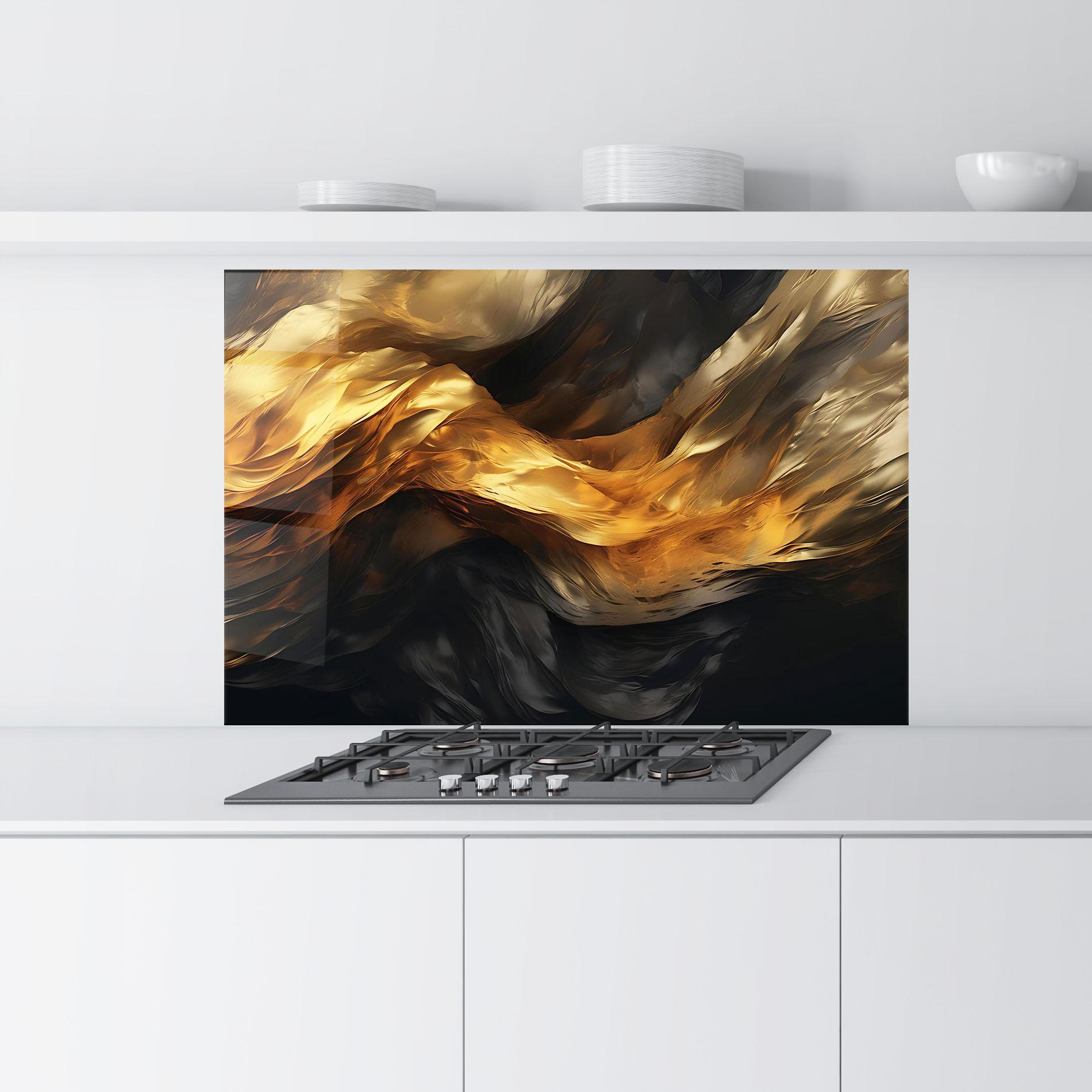 Konyhai üveg hátfal Golden Waves With Black mockup 9