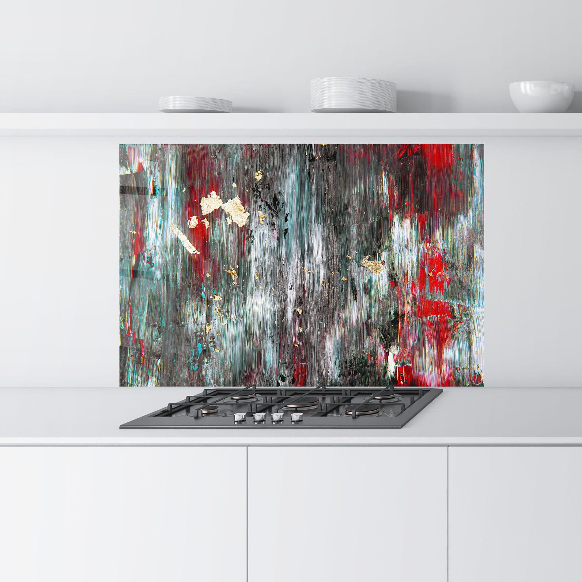 Konyhai üveg hátfal Grey With Red Painting mockup 9