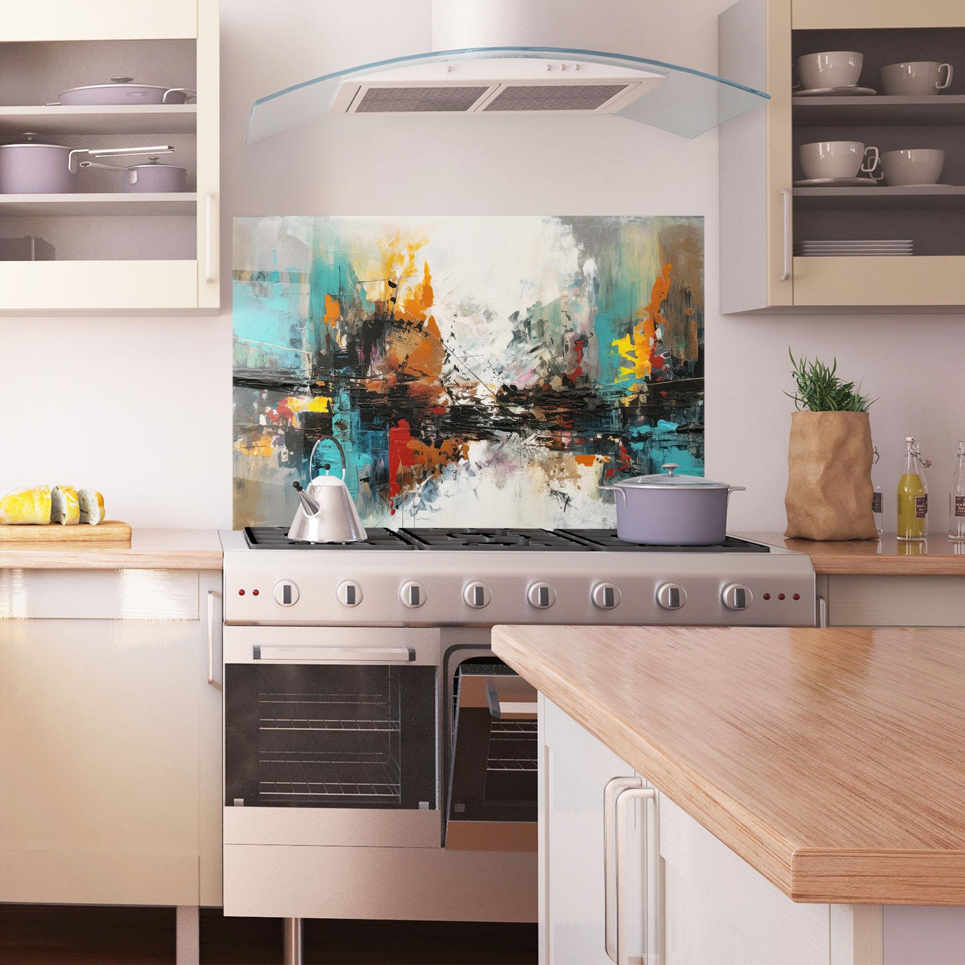 Konyhai üveg hátfal Abstract City Painting mockup 1