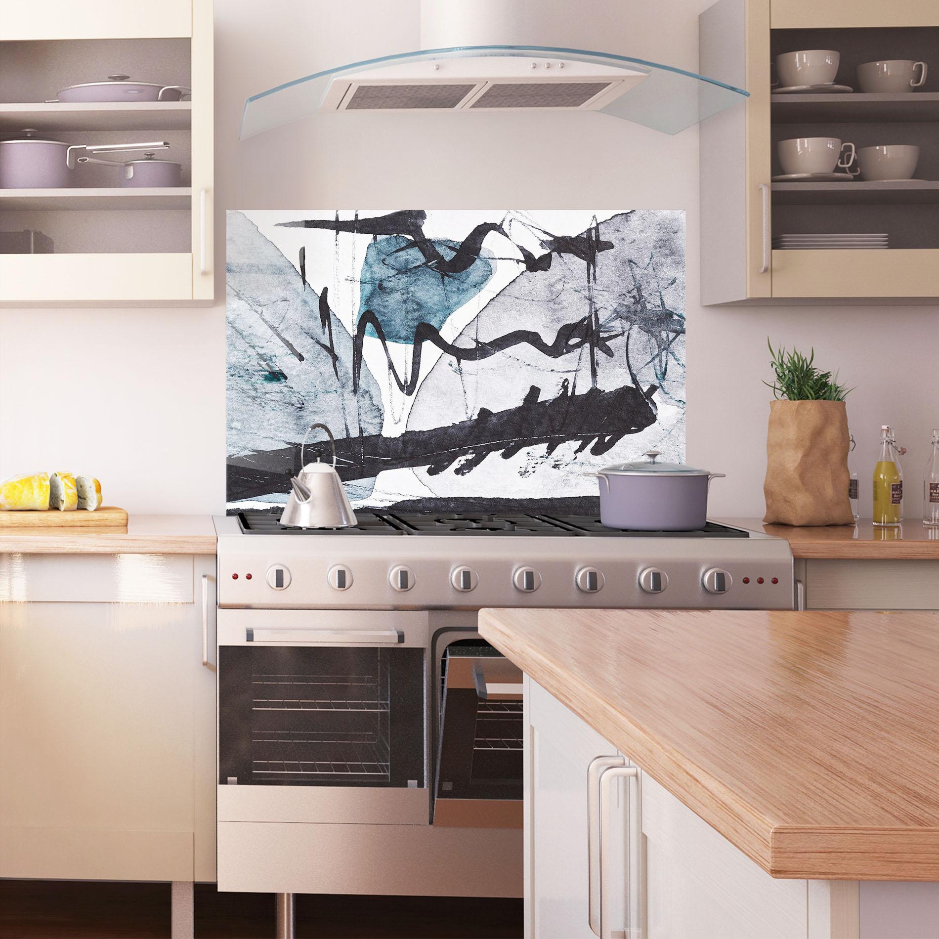 Konyhai üveg hátfal Black Grey Lines mockup 1