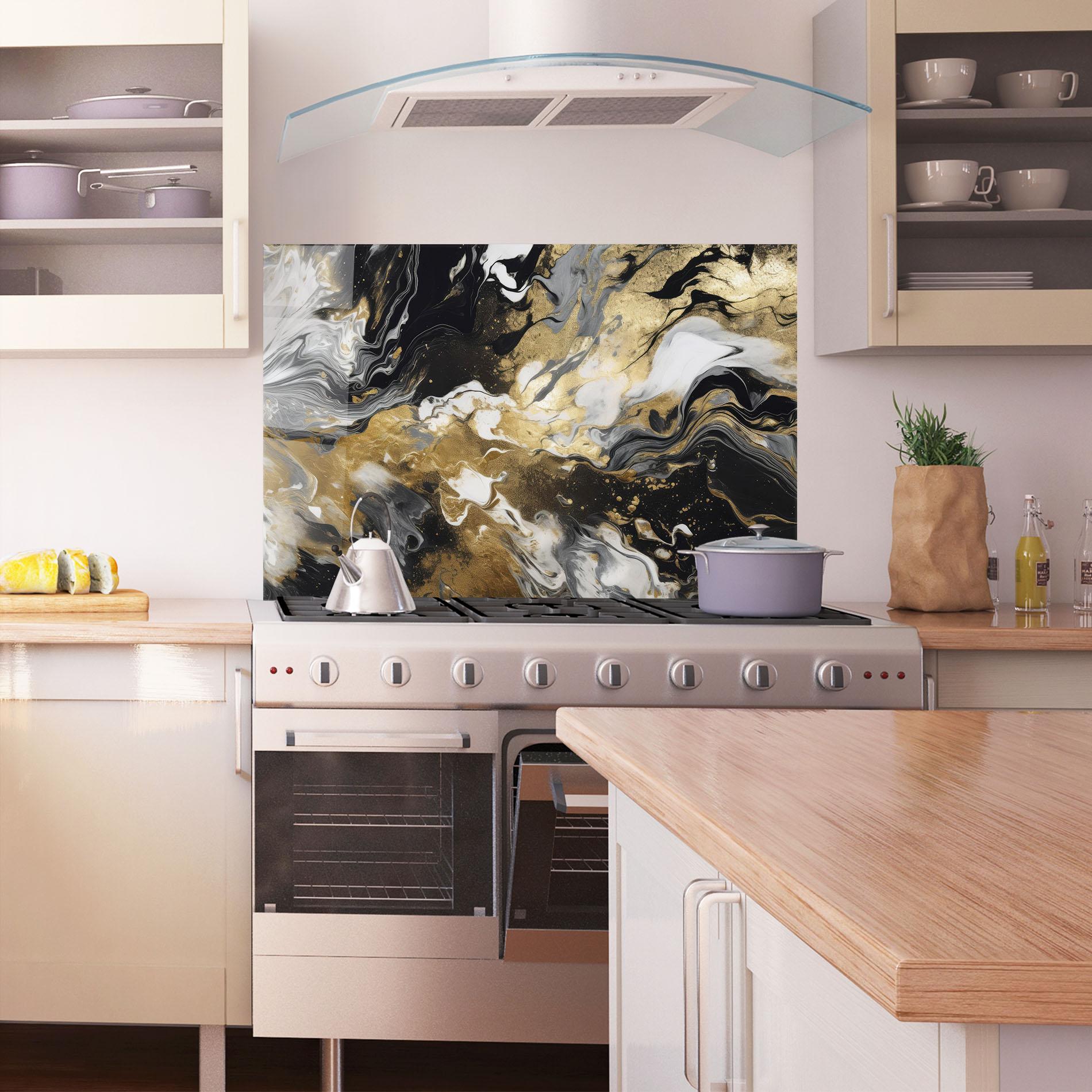 Konyhai üveg hátfal Gold Acrylic Fluid mockup 1