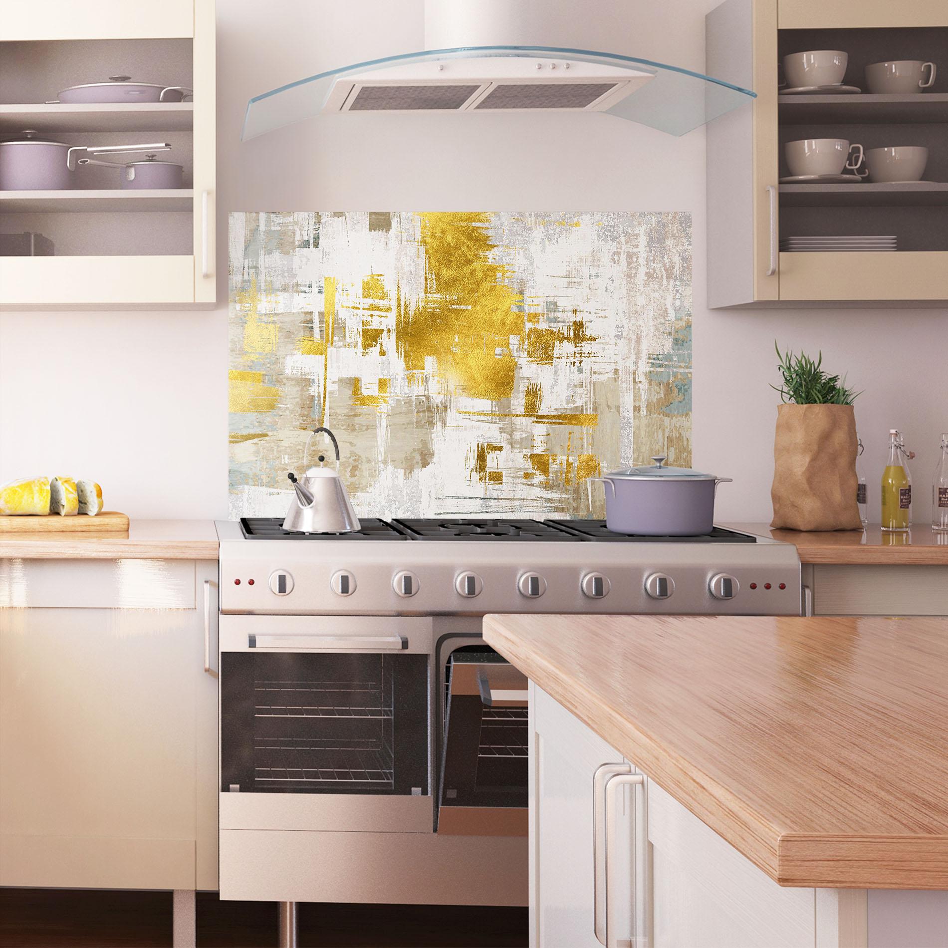 Konyhai üveg hátfal Gold And White Brush mockup 1