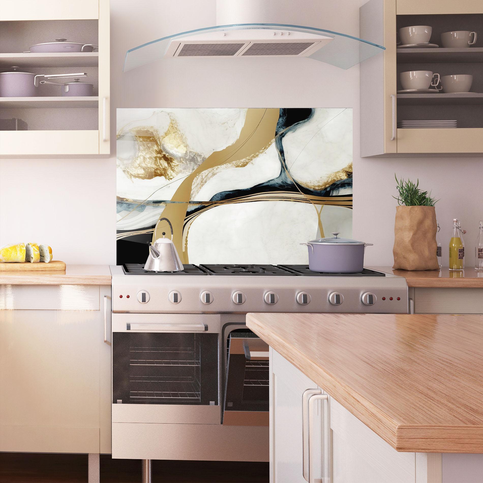 Konyhai üveg hátfal Golden Blue Marble mockup 1