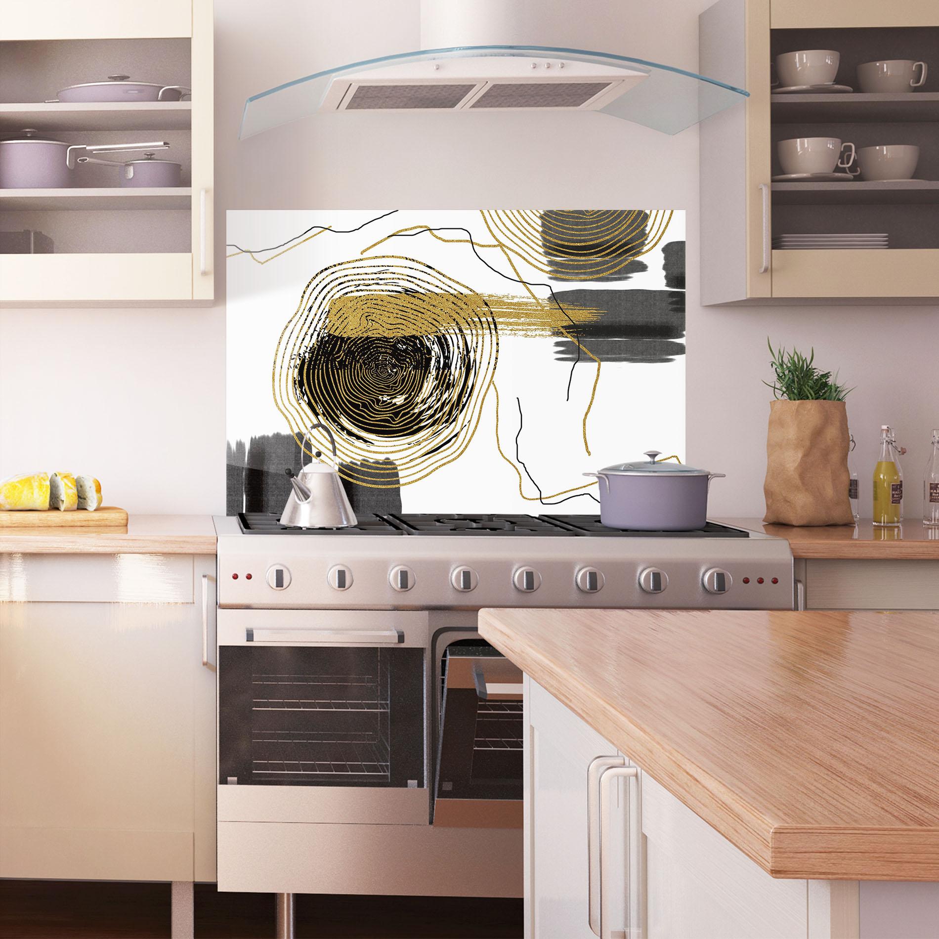 Konyhai üveg hátfal Golden Grey Spiral mockup 1