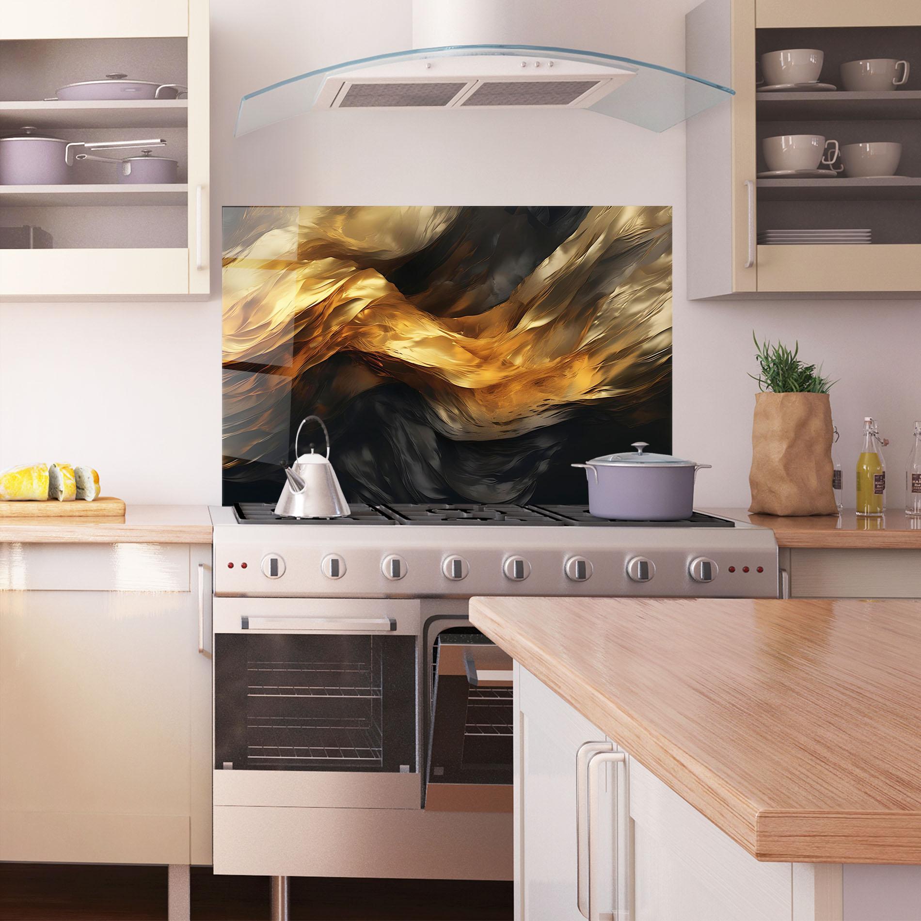 Konyhai üveg hátfal Golden Waves With Black mockup 1