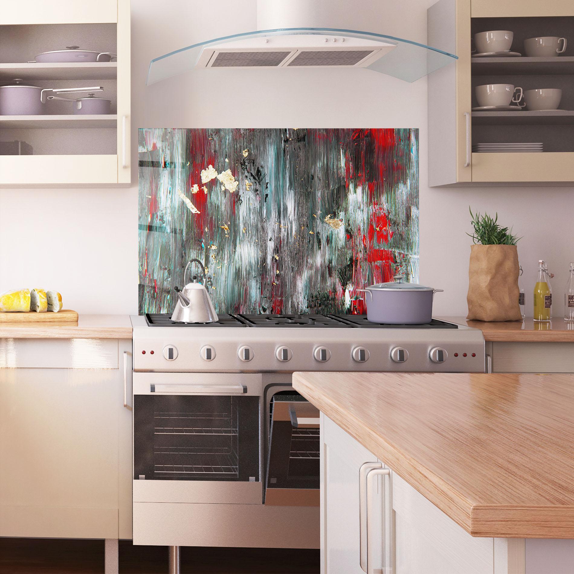 Konyhai üveg hátfal Grey With Red Painting mockup 1