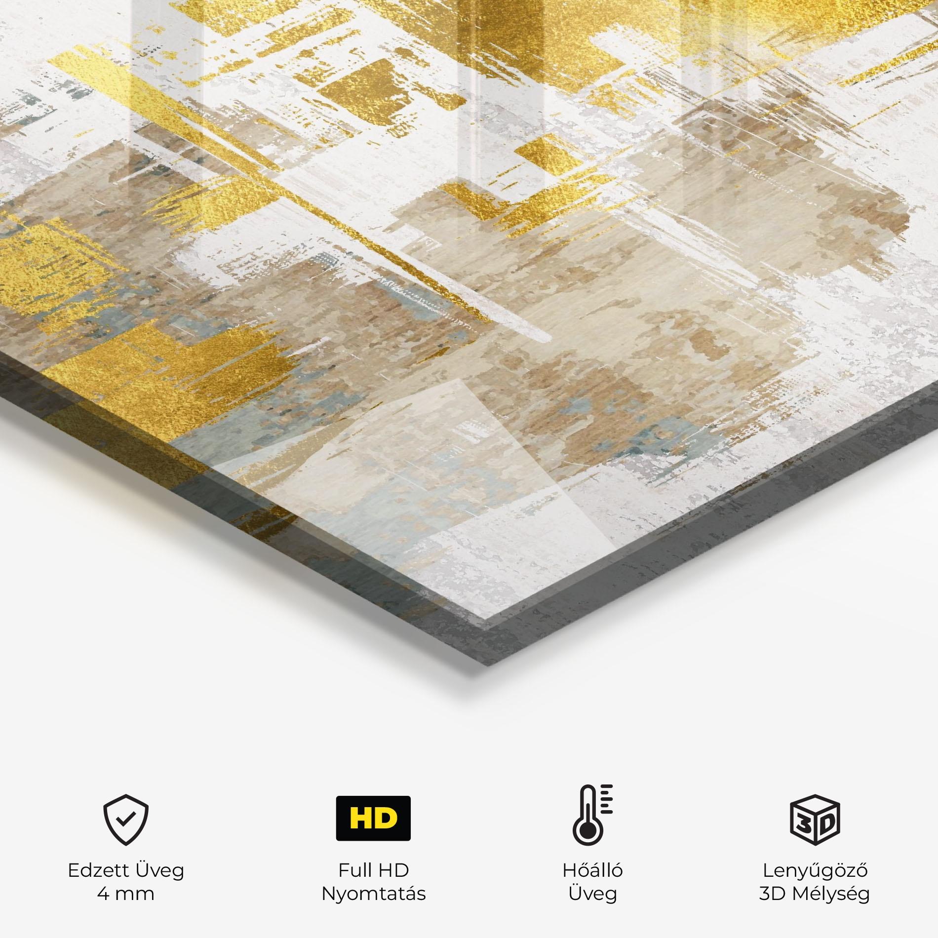 Konyhai üveg hátfal Gold And White Brush mockup 2