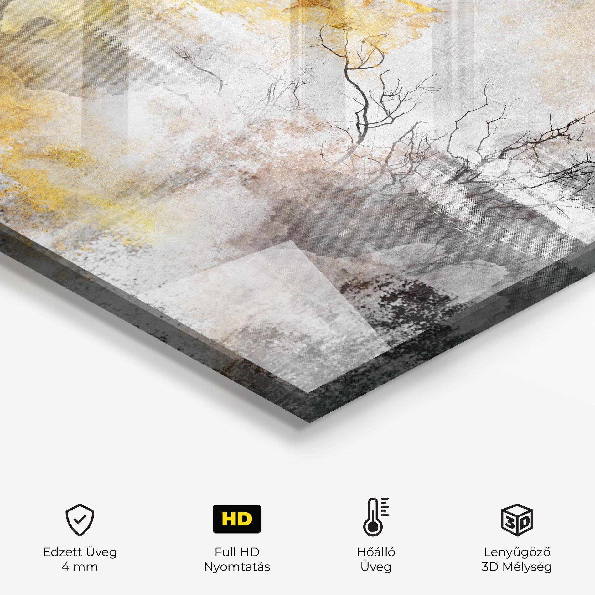 Konyhai üveg hátfal Gold Birds Flying mockup 2