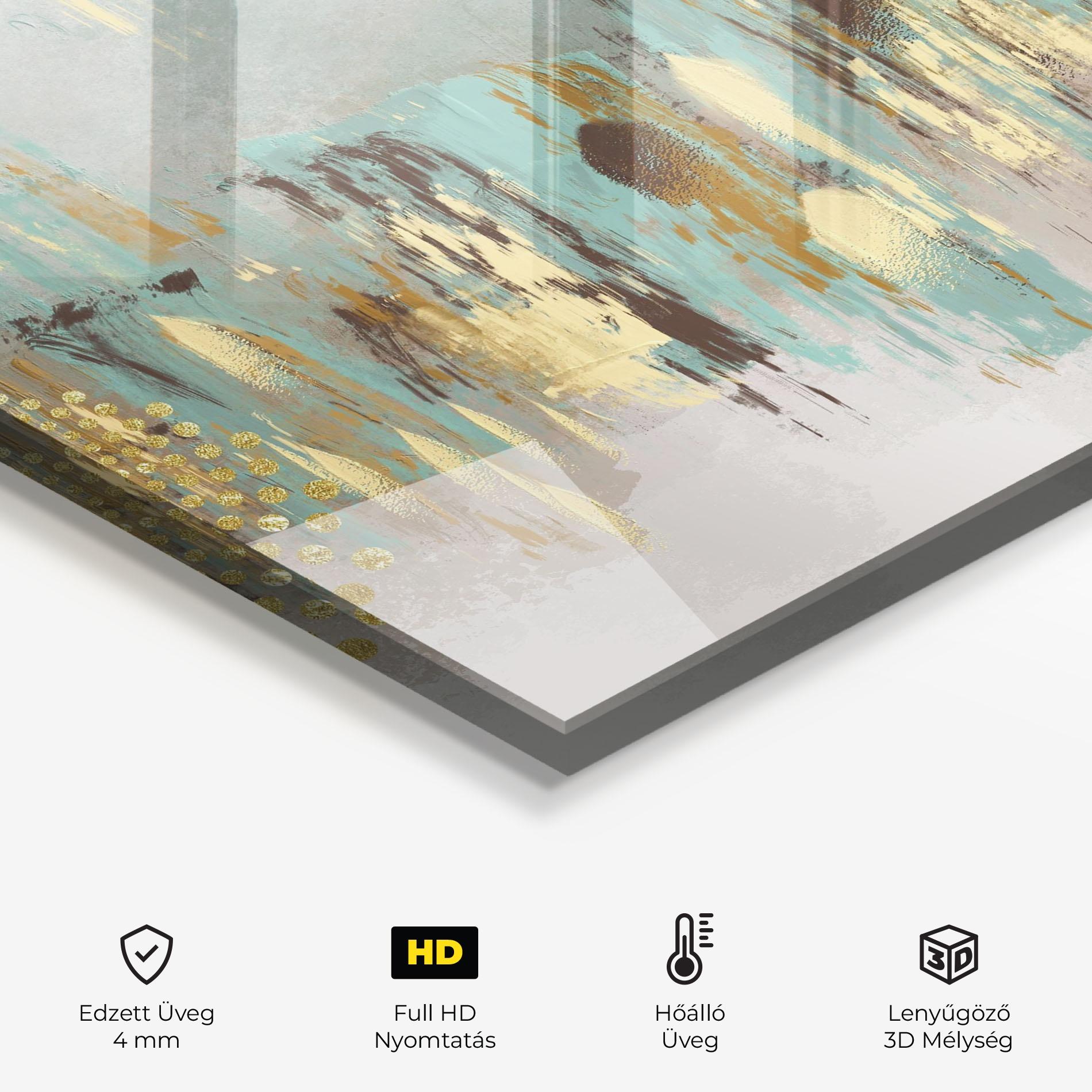 Konyhai üveg hátfal Gold Spiral Points mockup 2