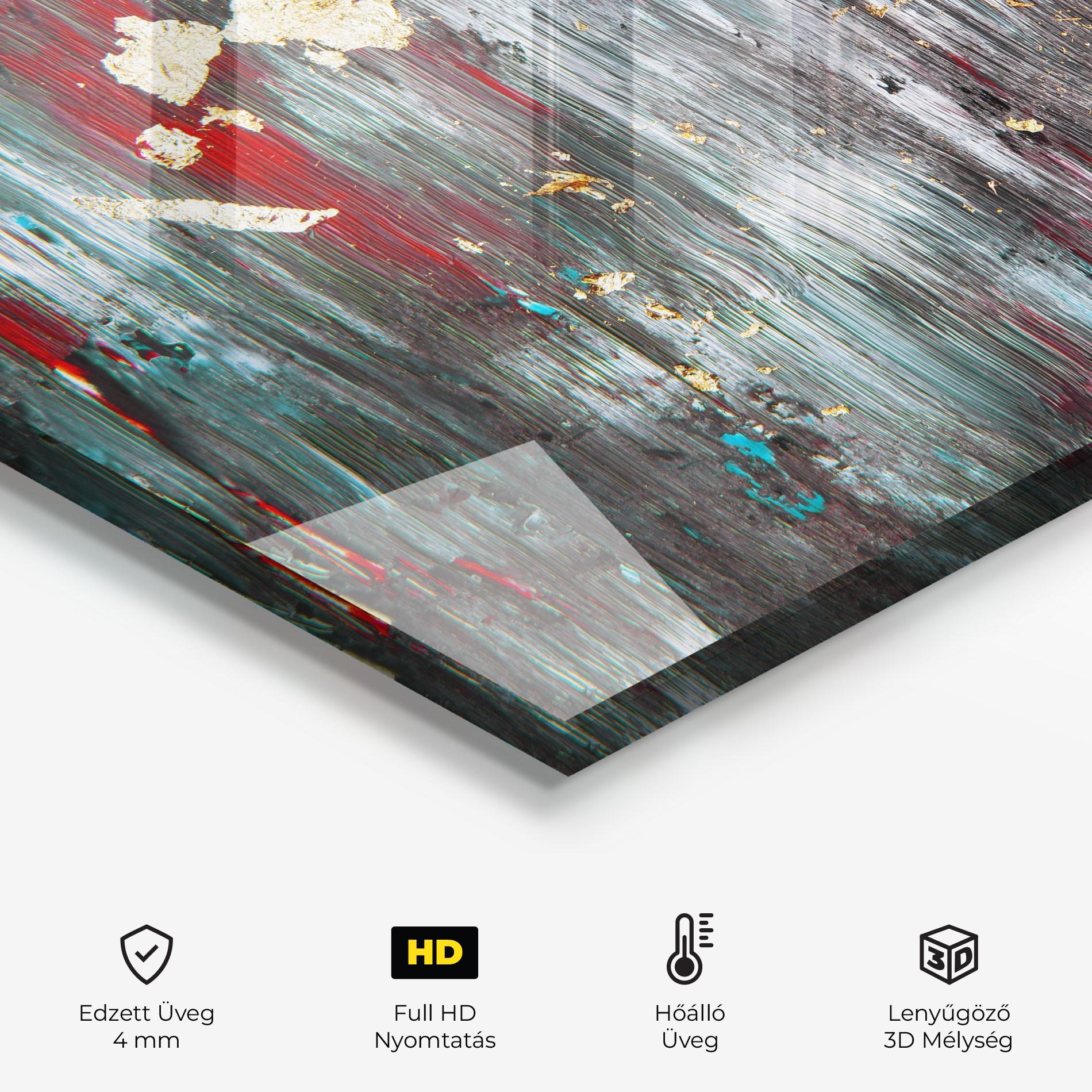 Konyhai üveg hátfal Grey With Red Painting mockup 2