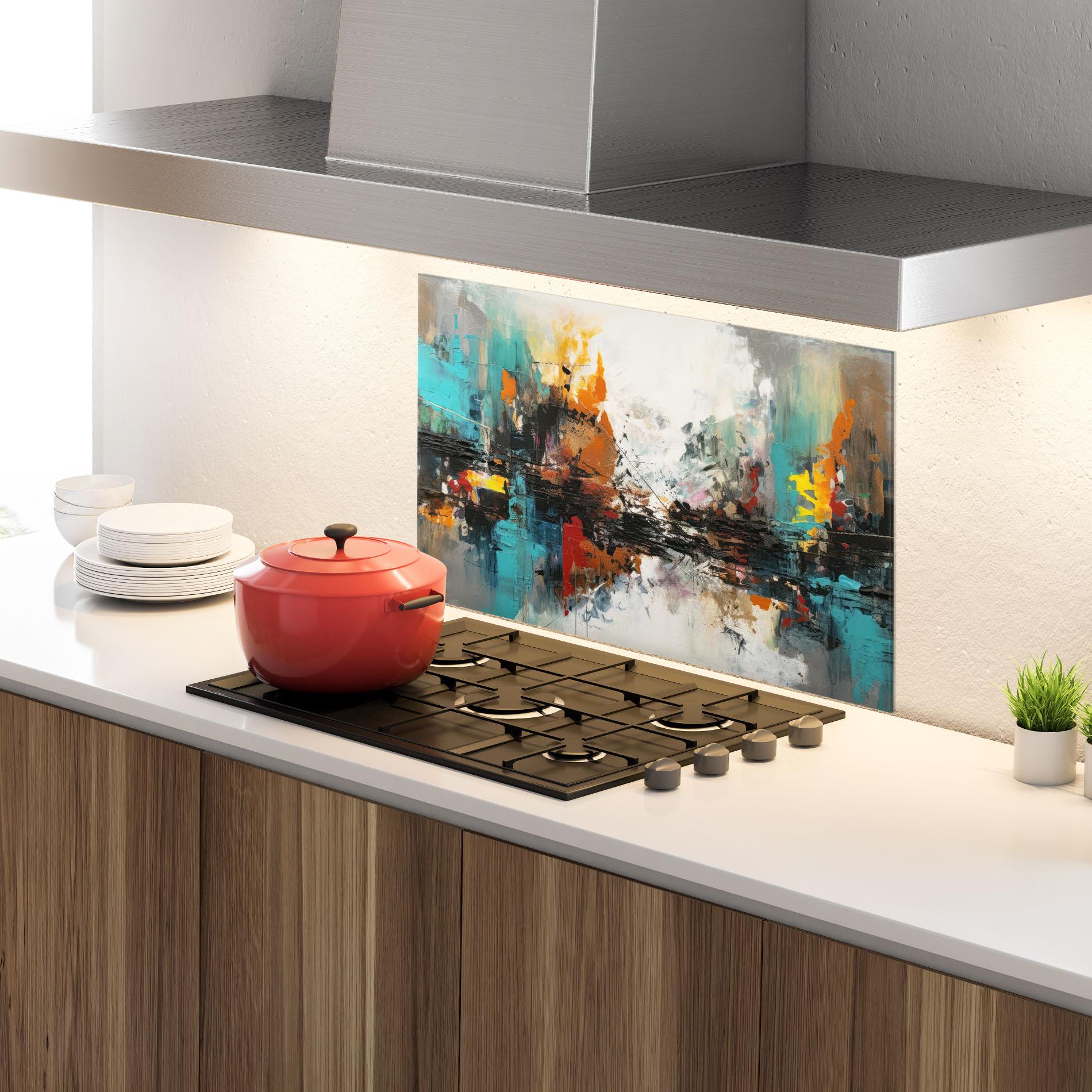 Konyhai üveg hátfal Abstract City Painting mockup 4