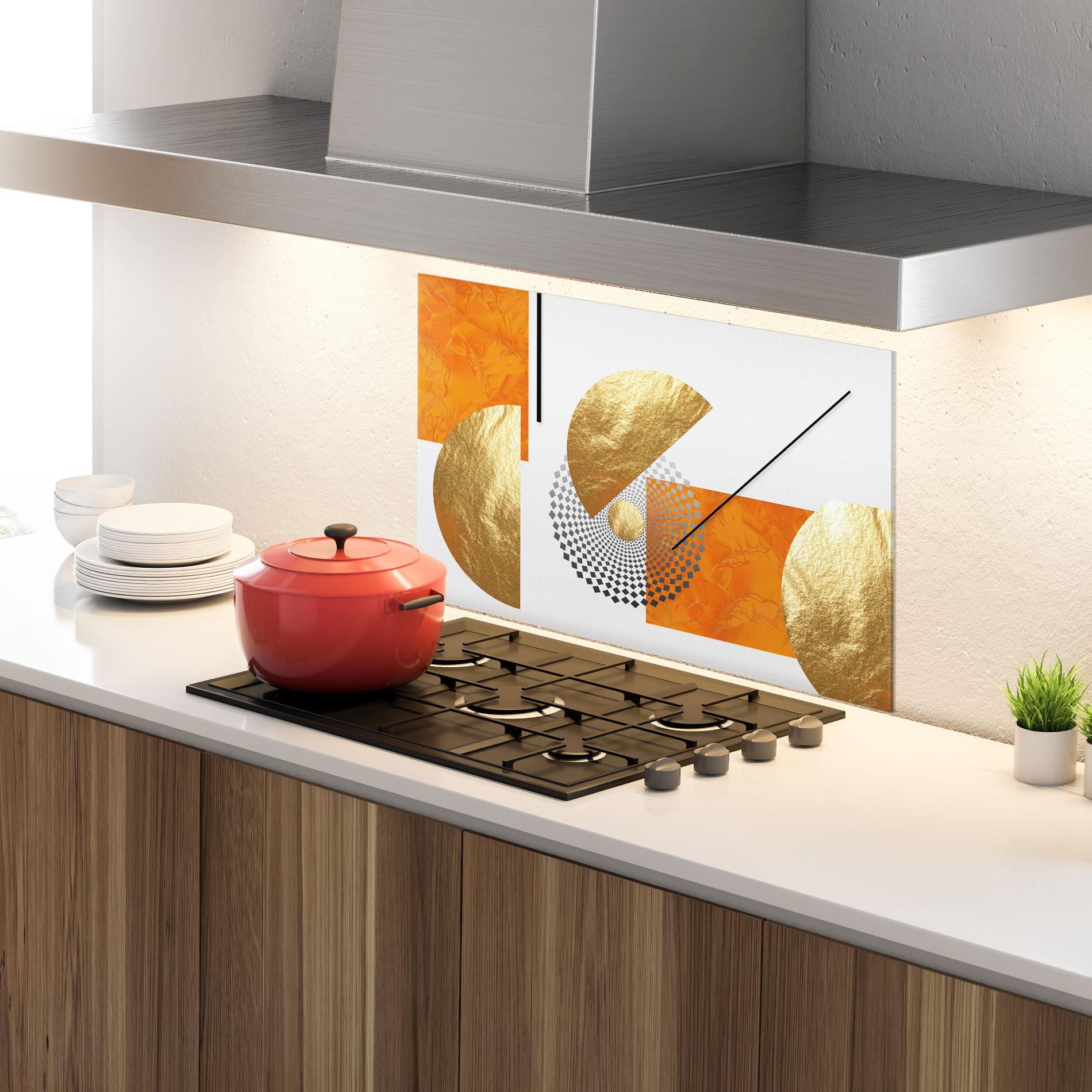 Konyhai üveg hátfal Beautiful Gold Shapes mockup 4