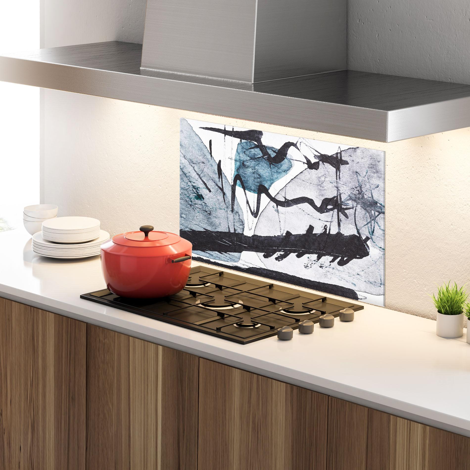 Konyhai üveg hátfal Black Grey Lines mockup 4