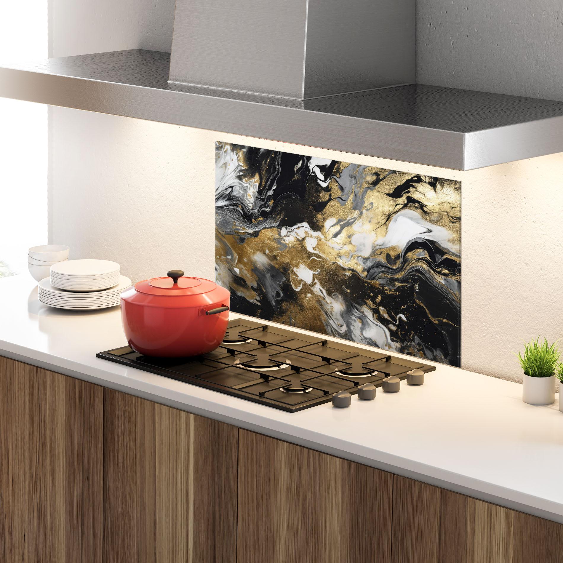 Konyhai üveg hátfal Gold Acrylic Fluid mockup 4