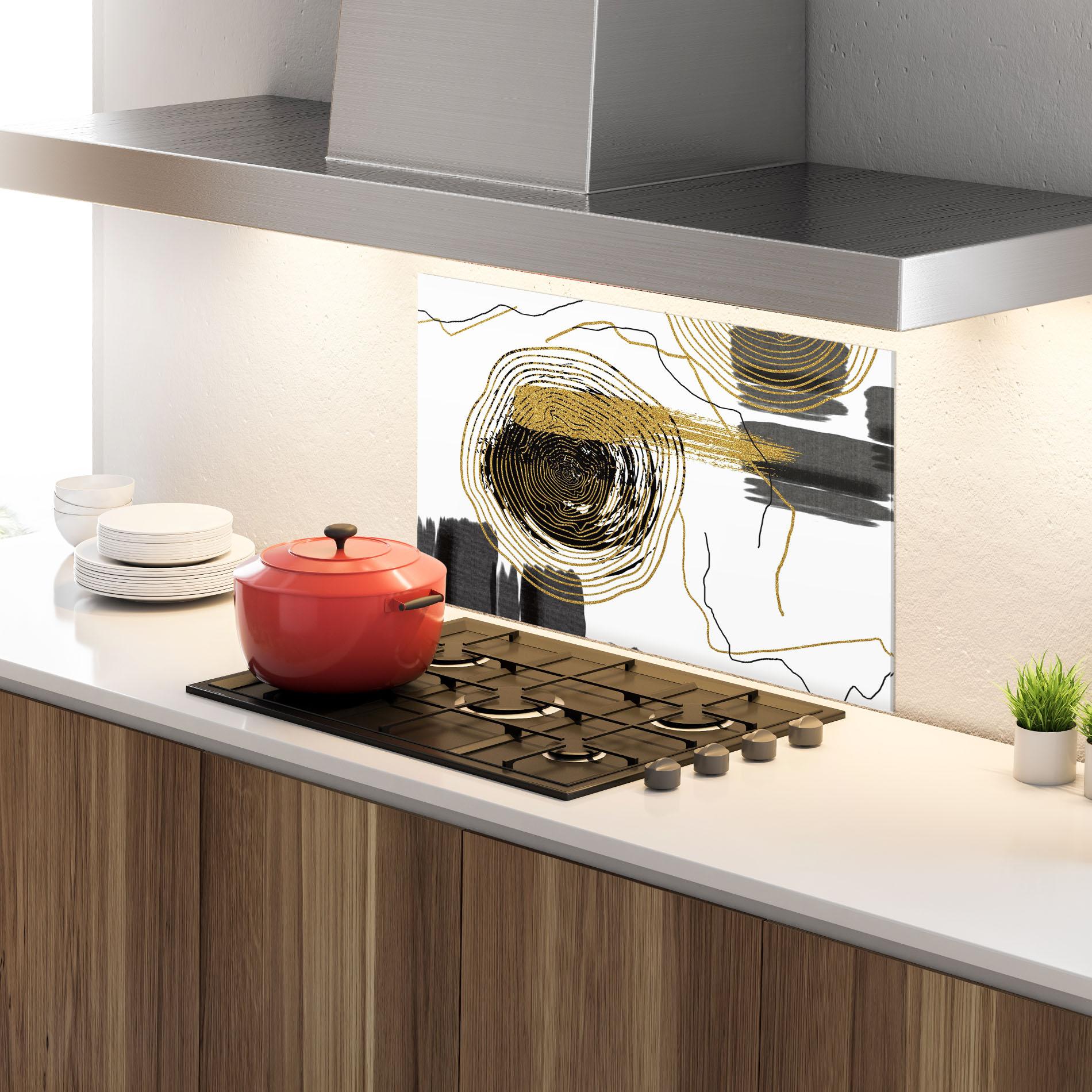 Konyhai üveg hátfal Golden Grey Spiral mockup 4