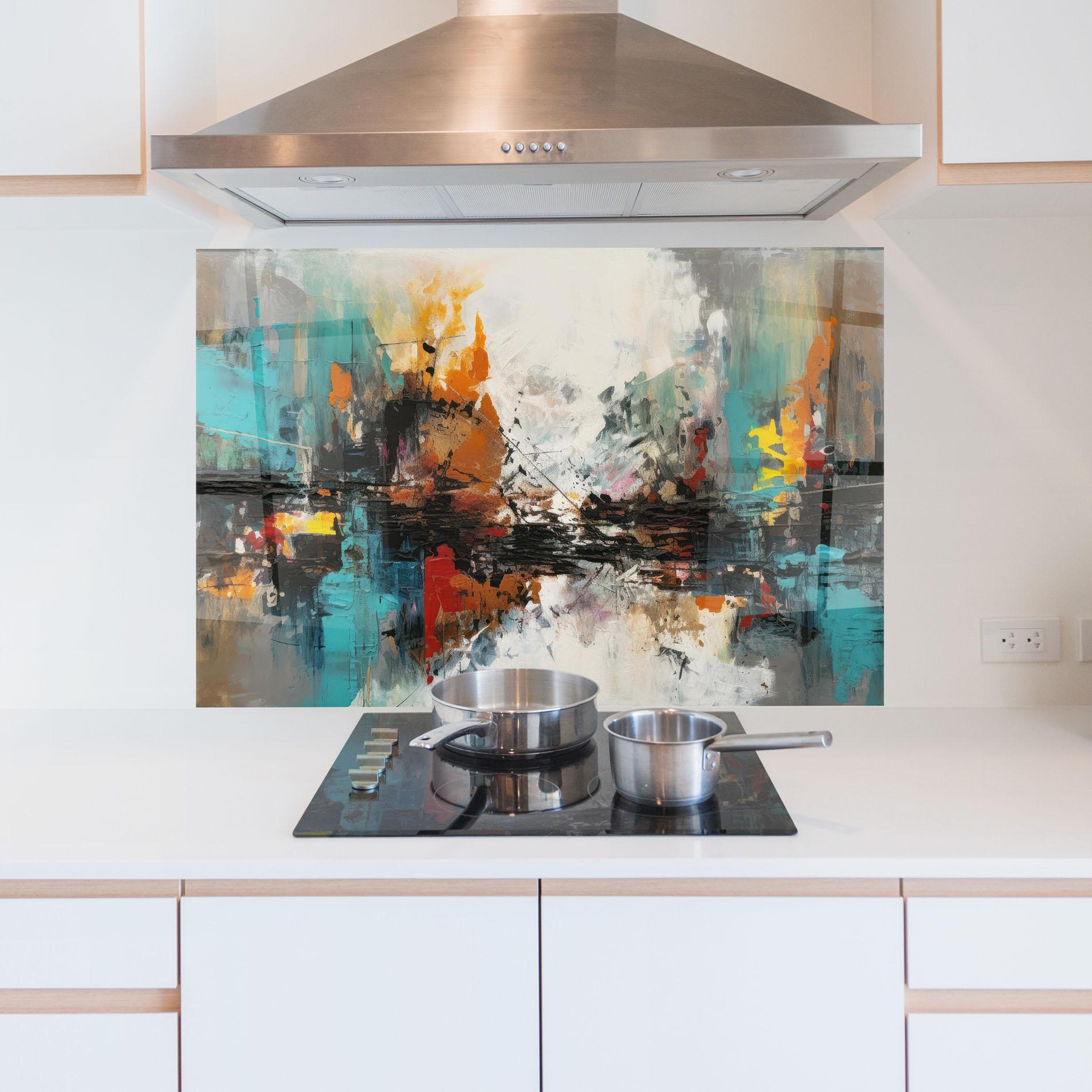 Konyhai üveg hátfal Abstract City Painting mockup 5