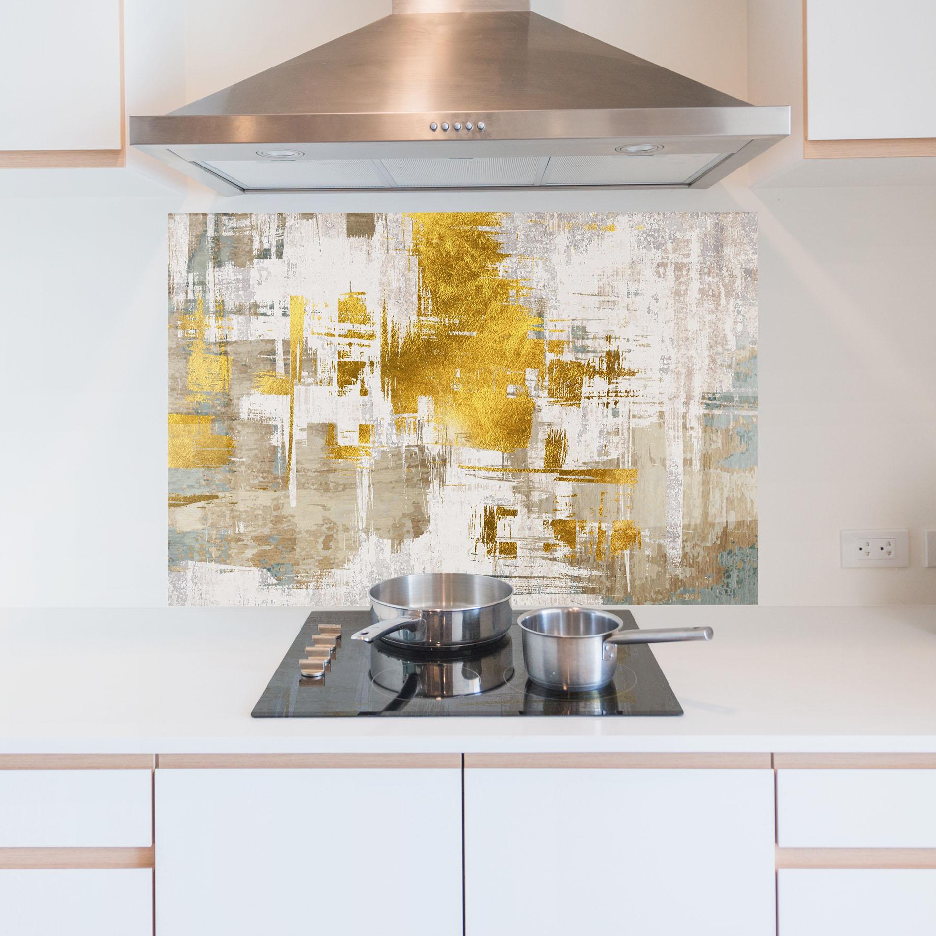 Konyhai üveg hátfal Gold And White Brush mockup 5