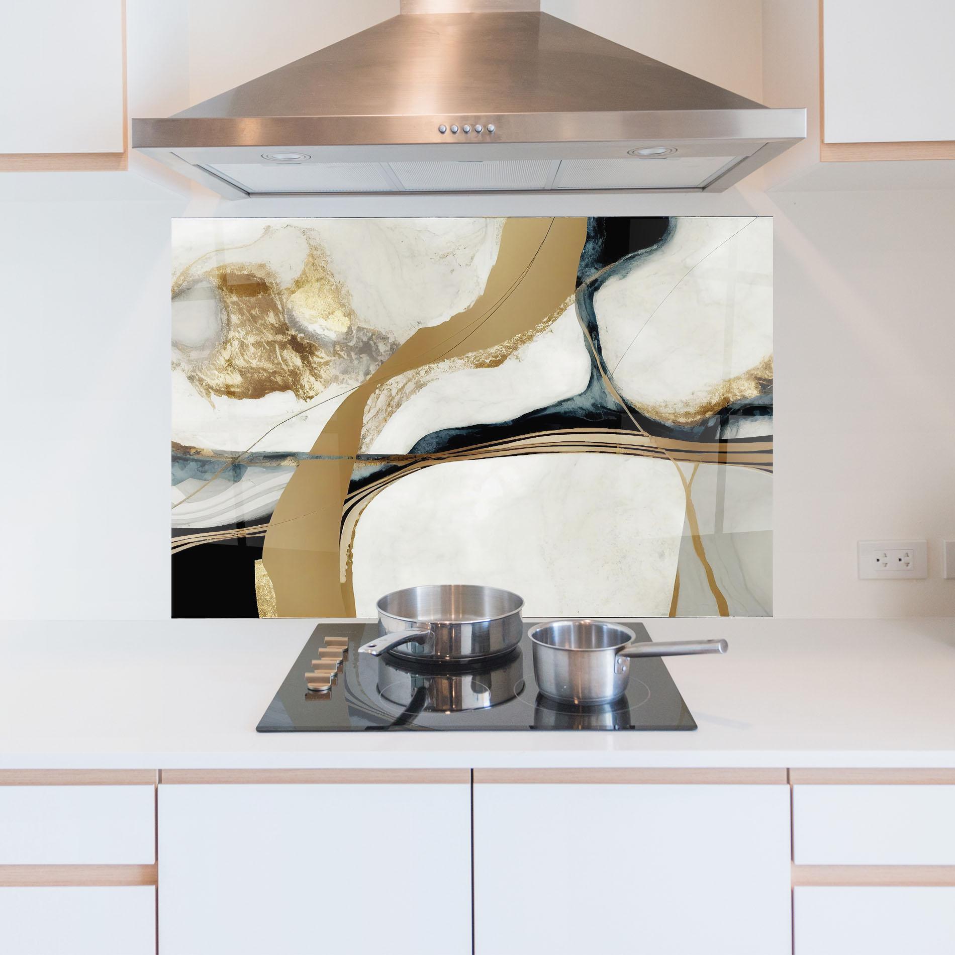 Konyhai üveg hátfal Golden Blue Marble mockup 5