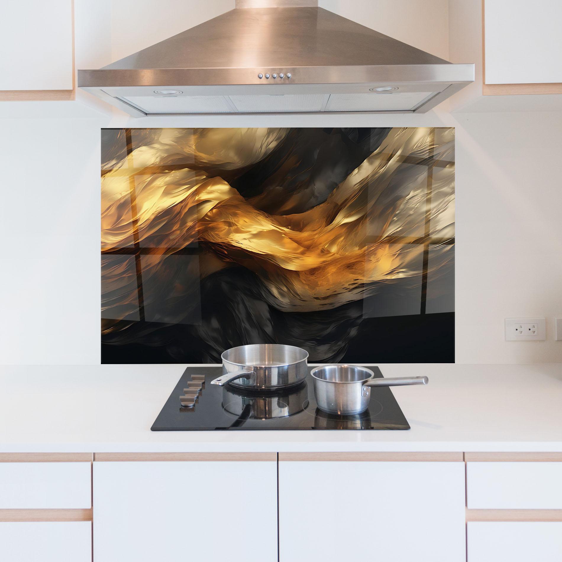 Konyhai üveg hátfal Golden Waves With Black mockup 5