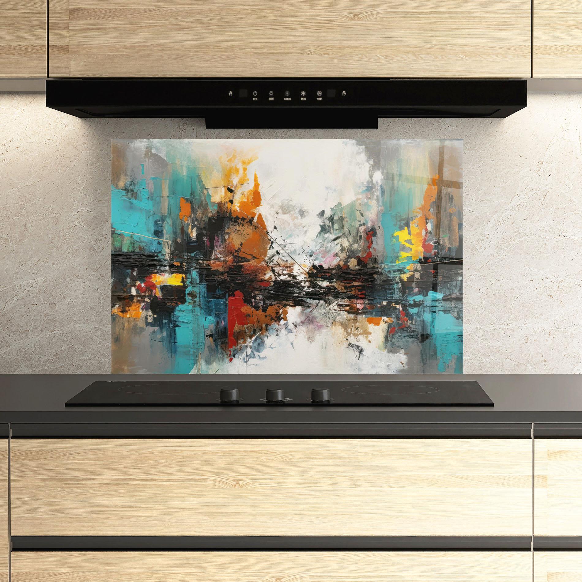 Konyhai üveg hátfal Abstract City Painting mockup 3