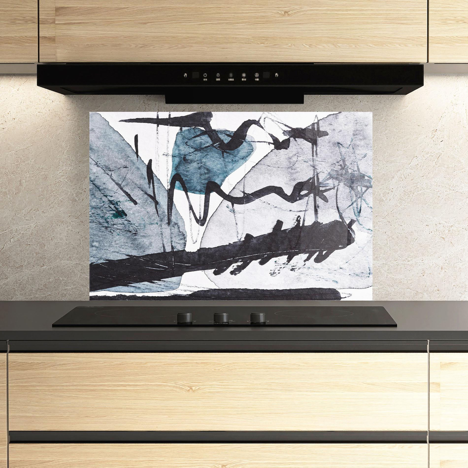 Konyhai üveg hátfal Black Grey Lines mockup 3