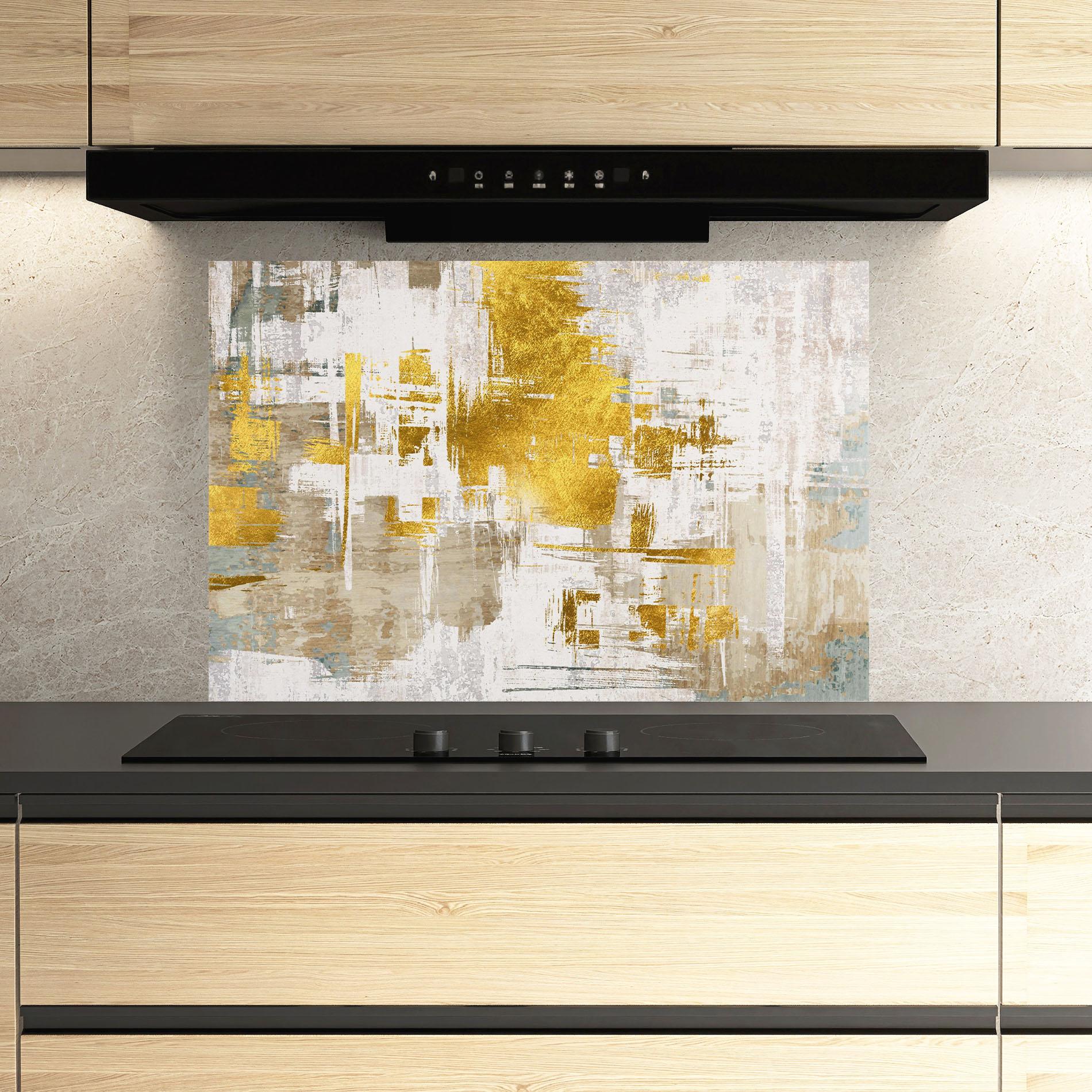 Konyhai üveg hátfal Gold And White Brush mockup 3