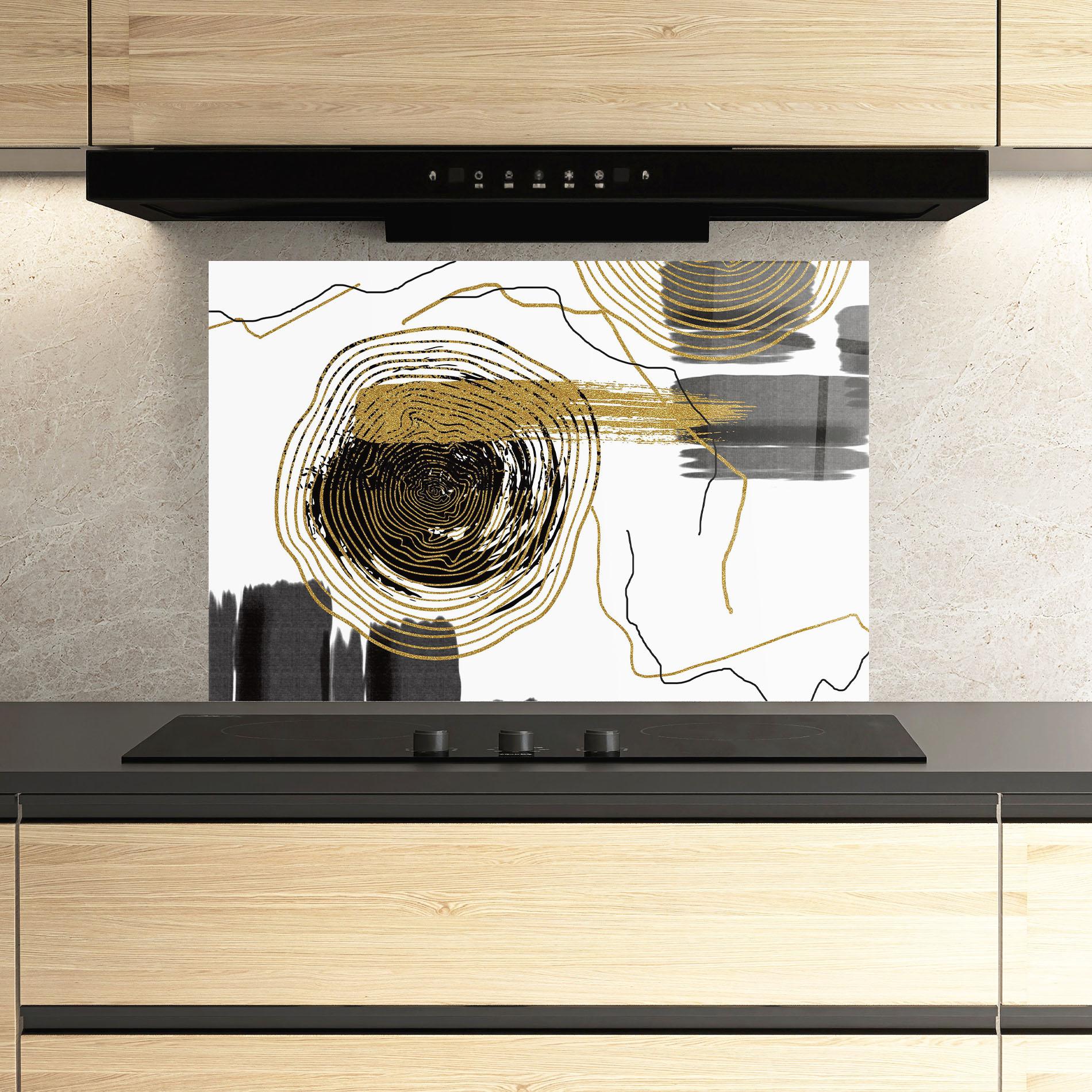 Konyhai üveg hátfal Golden Grey Spiral mockup 3