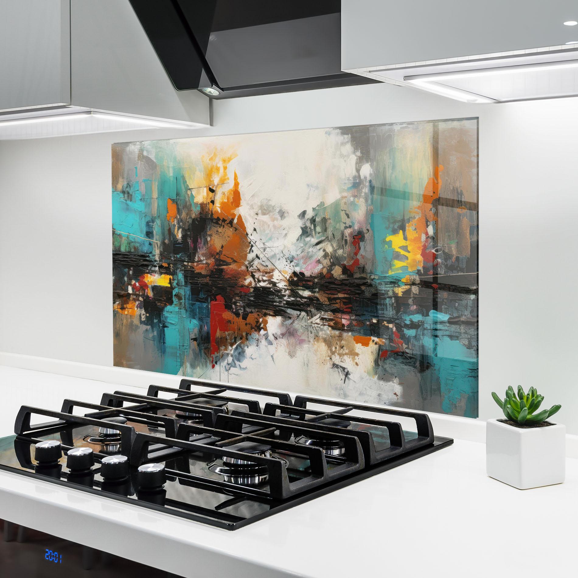 Konyhai üveg hátfal Abstract City Painting mockup 6