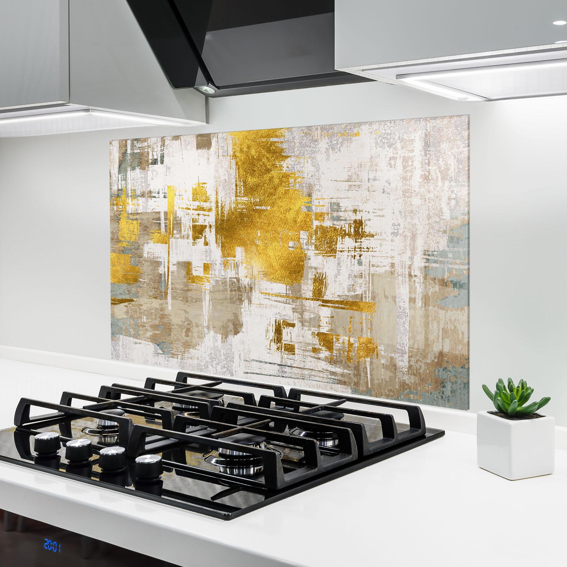 Konyhai üveg hátfal Gold And White Brush mockup 6