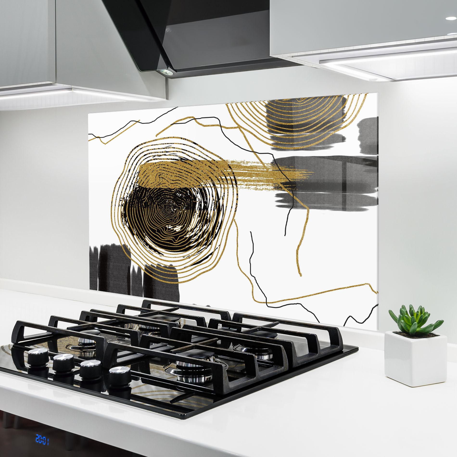 Konyhai üveg hátfal Golden Grey Spiral mockup 6