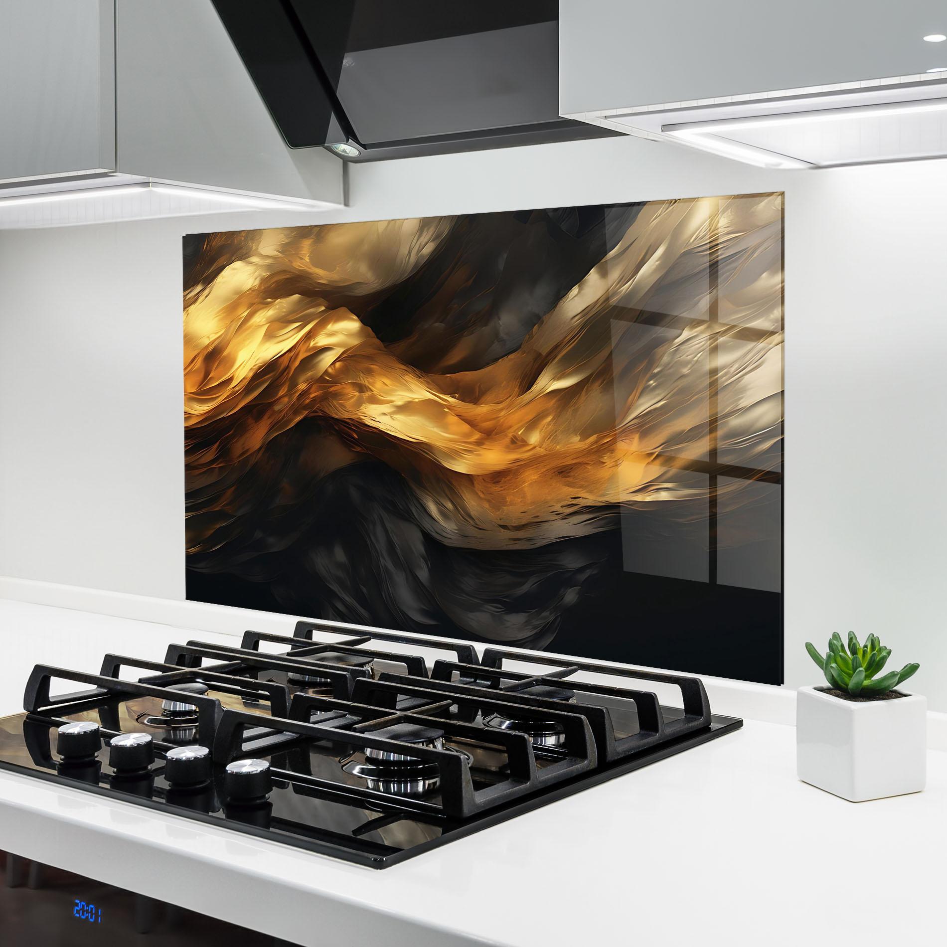 Konyhai üveg hátfal Golden Waves With Black mockup 6