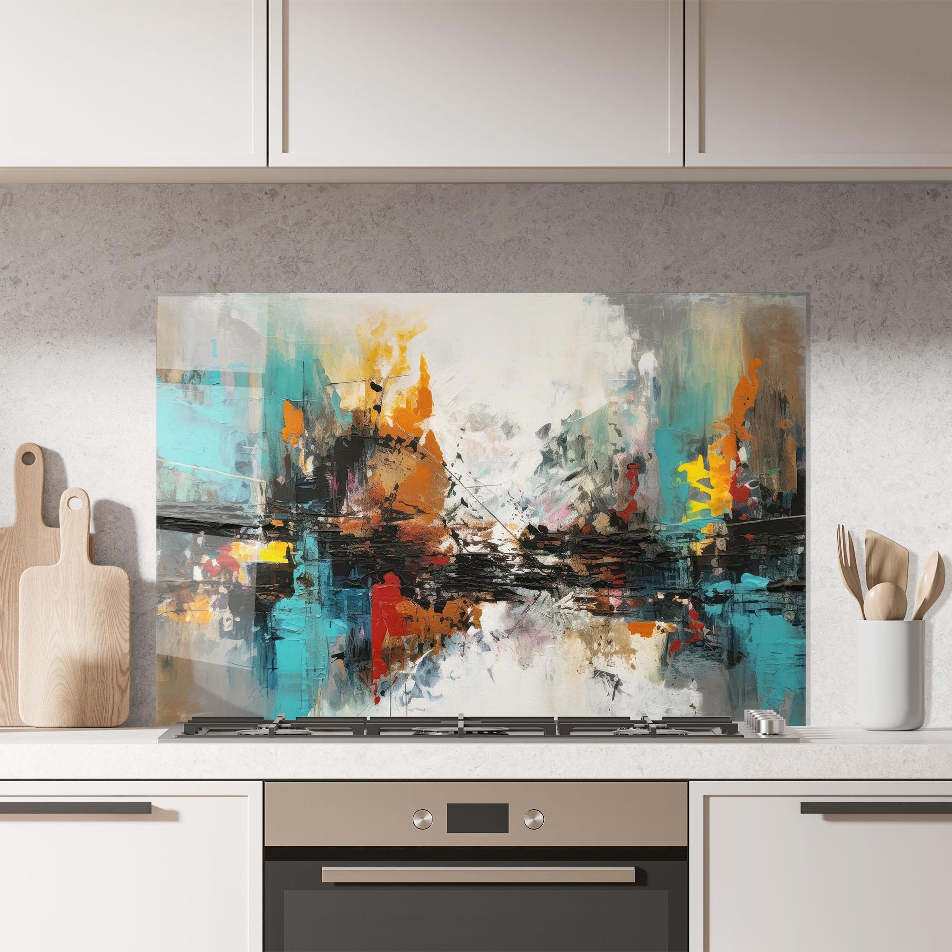 Konyhai üveg hátfal Abstract City Painting mockup 7