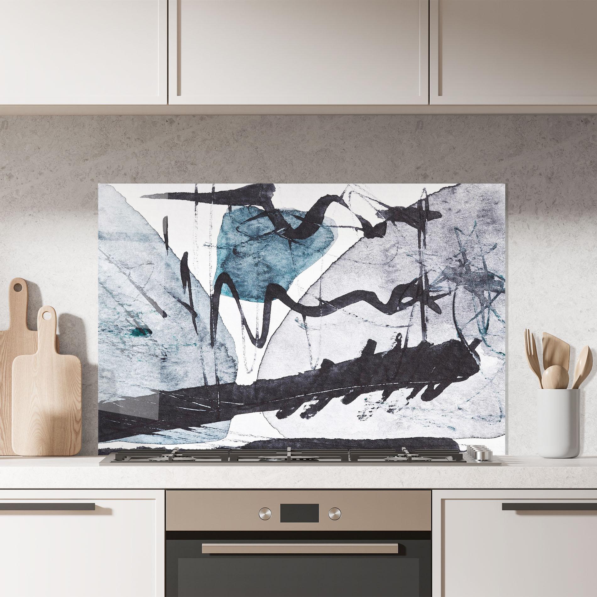 Konyhai üveg hátfal Black Grey Lines mockup 7