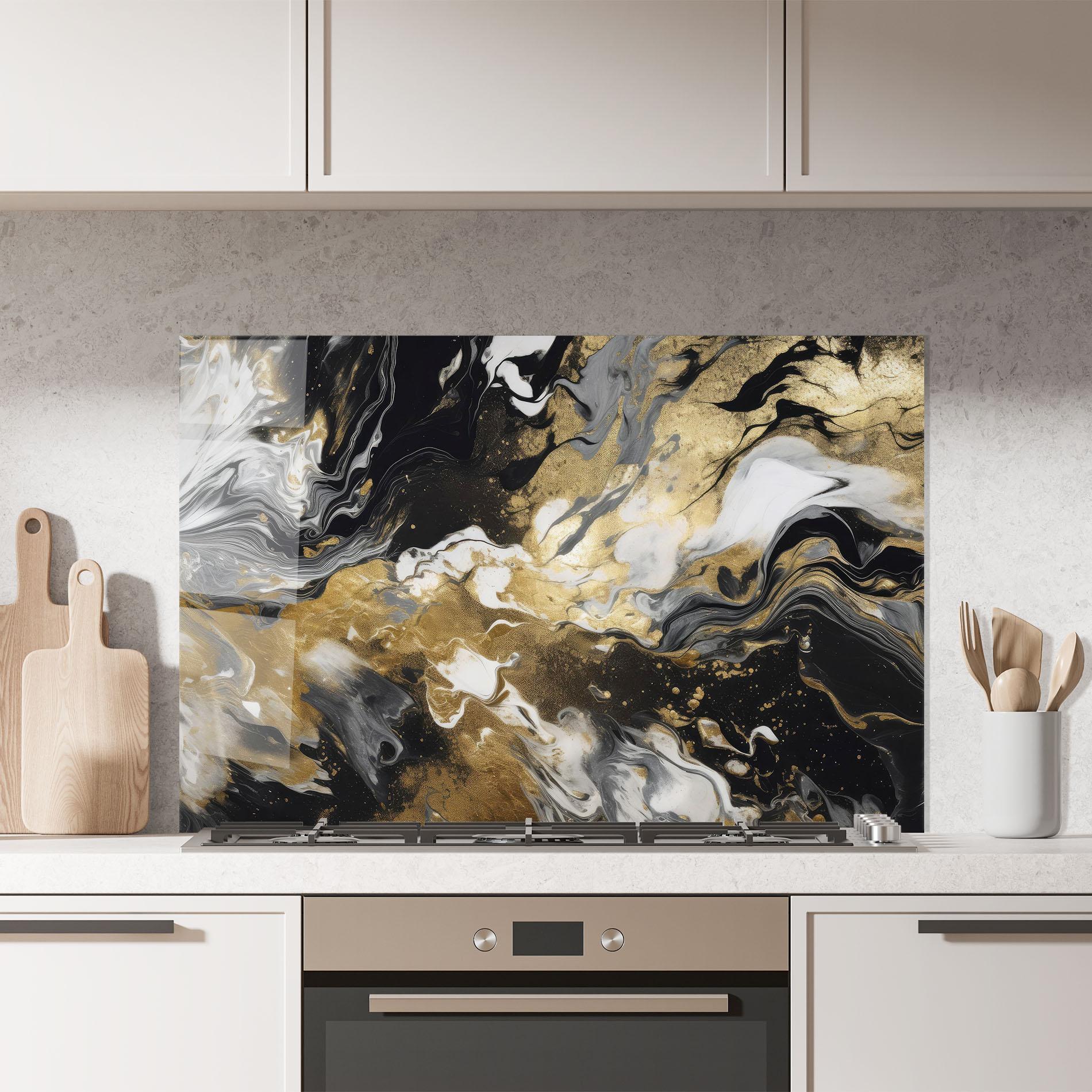 Konyhai üveg hátfal Gold Acrylic Fluid mockup 7