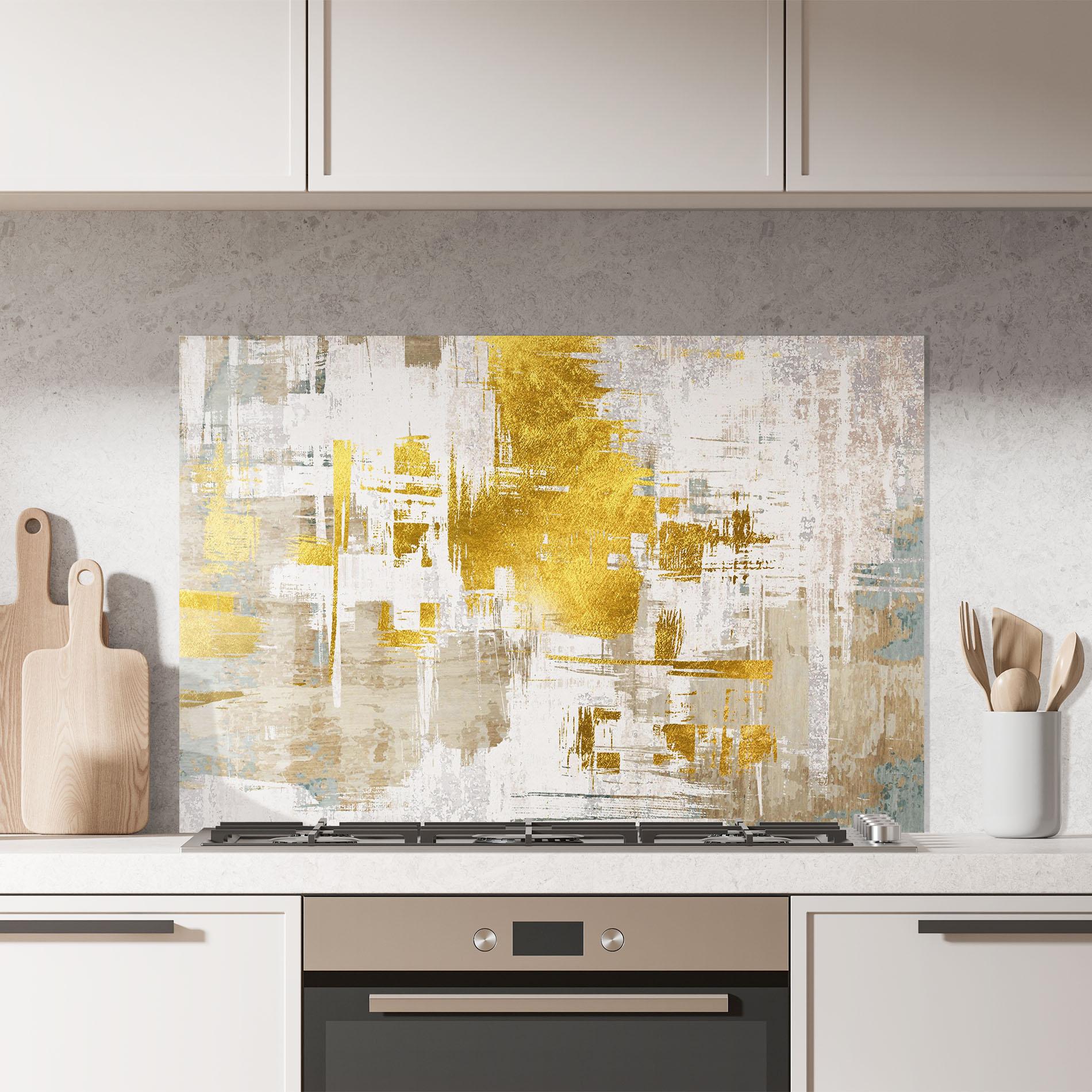 Konyhai üveg hátfal Gold And White Brush mockup 7