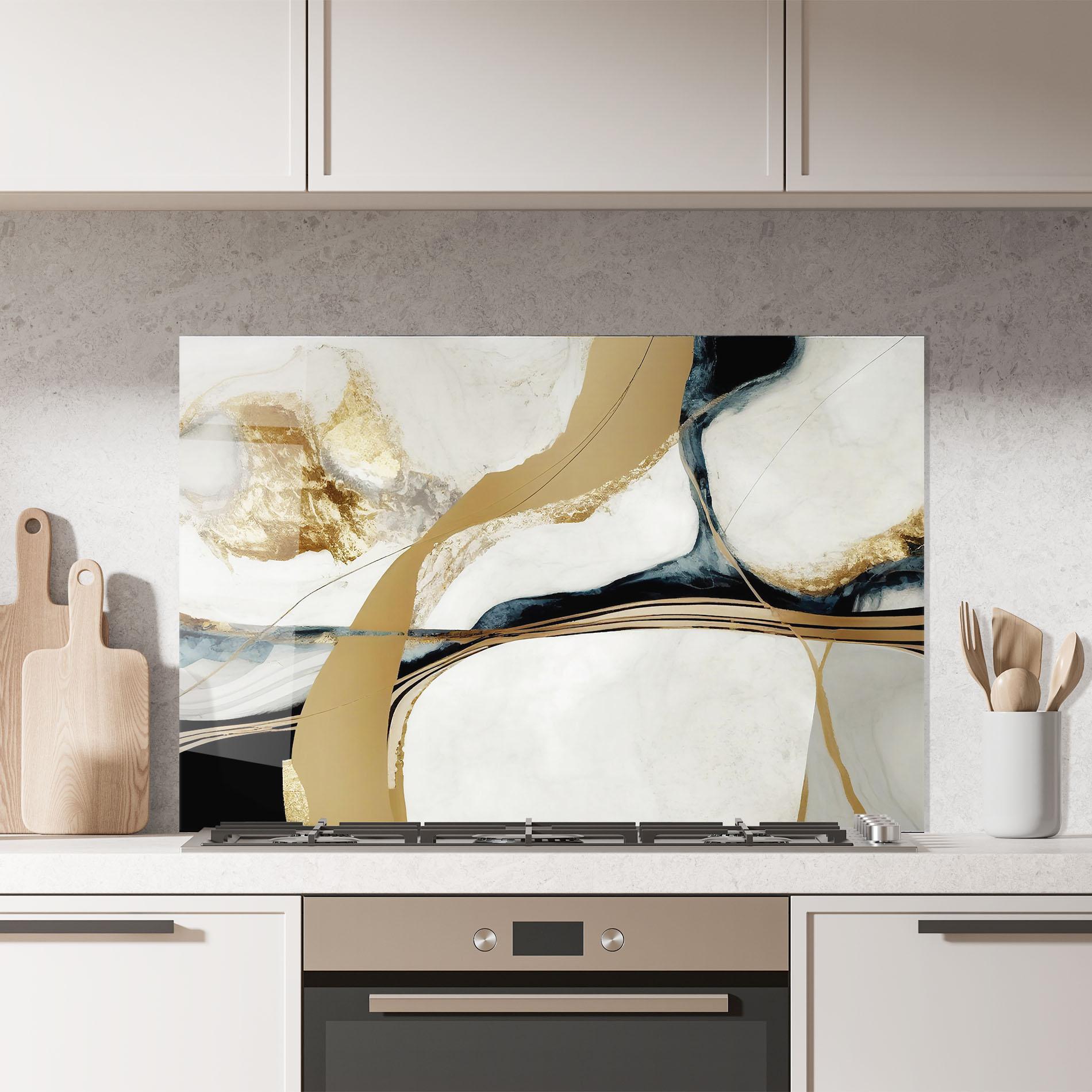 Konyhai üveg hátfal Golden Blue Marble mockup 7