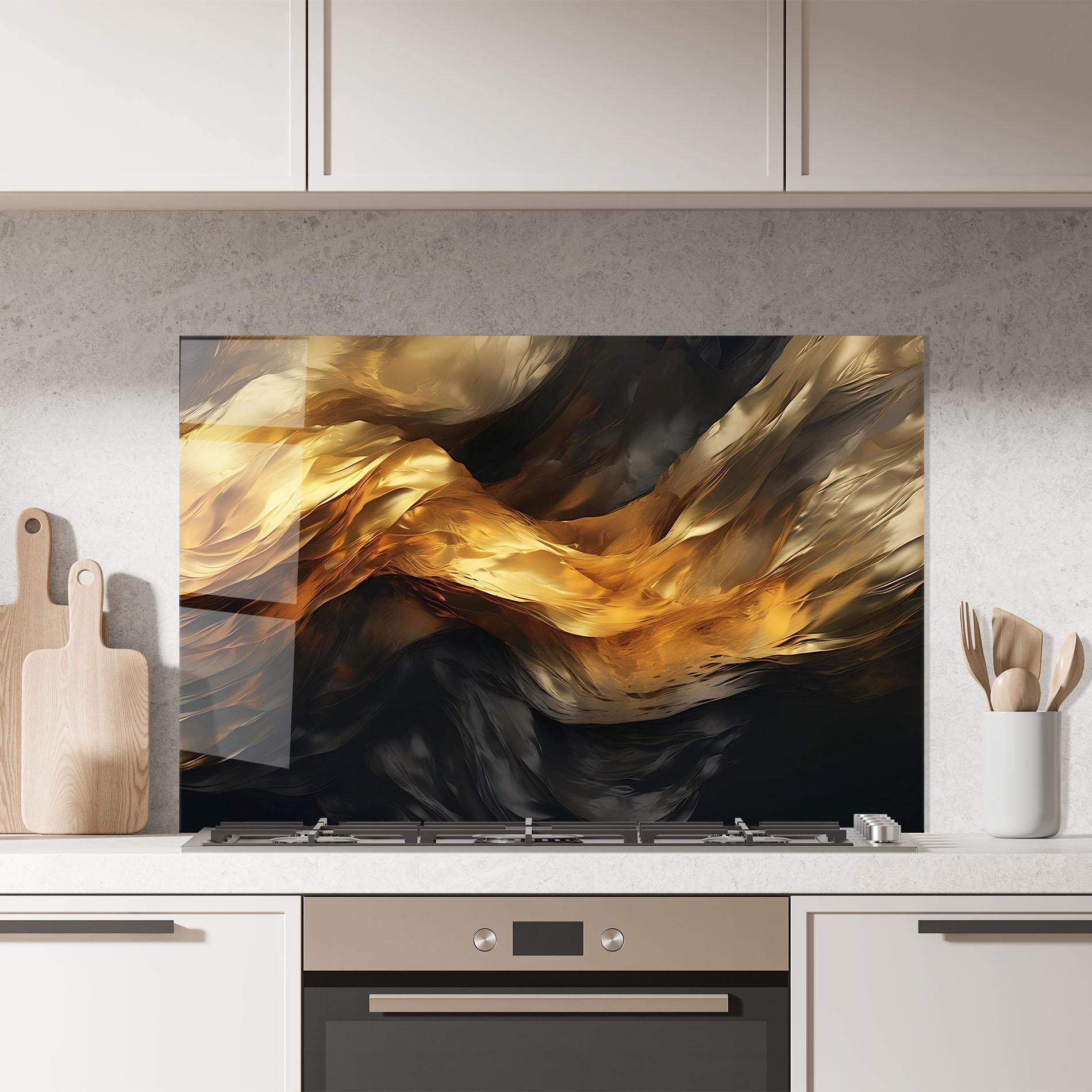 Konyhai üveg hátfal Golden Waves With Black mockup 7