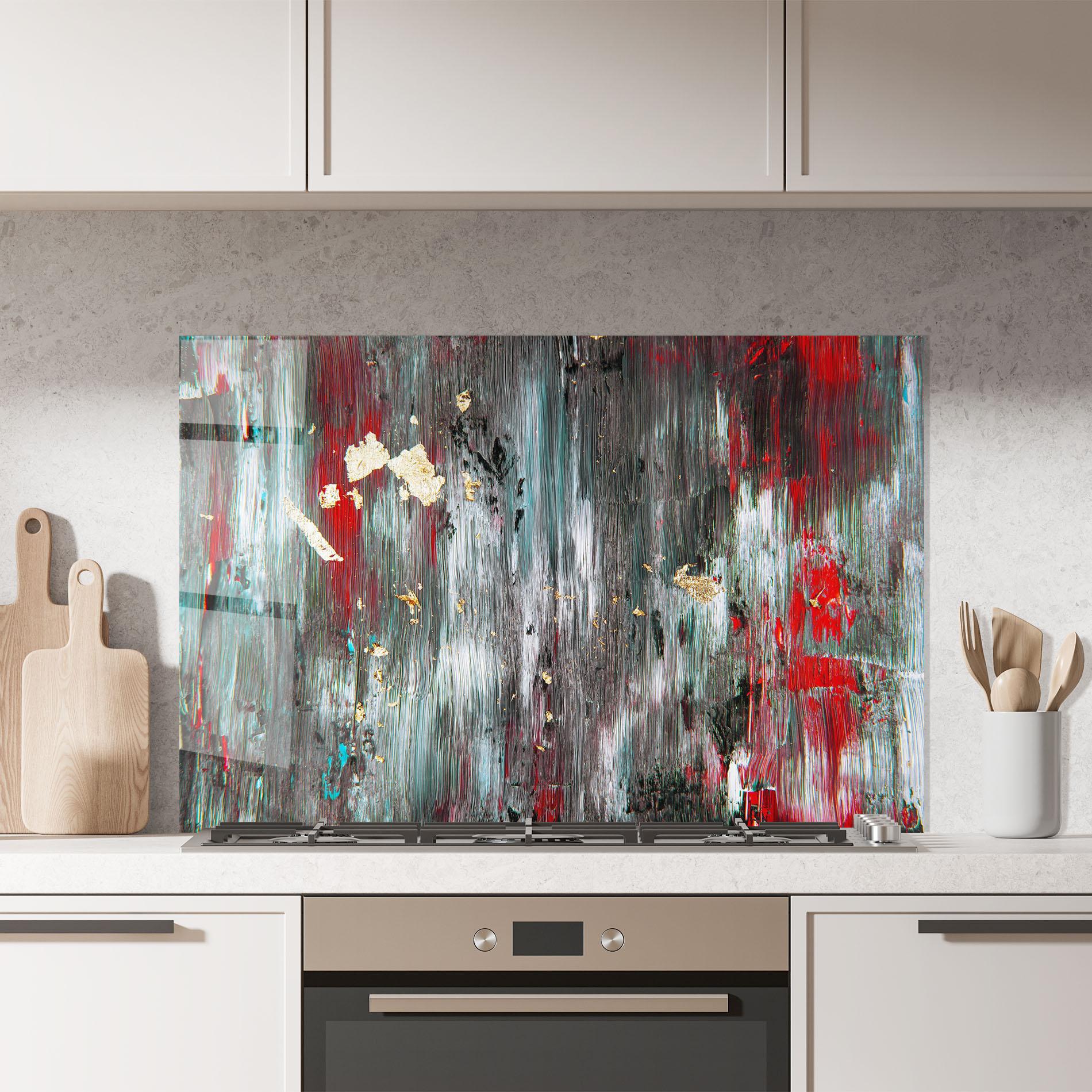 Konyhai üveg hátfal Grey With Red Painting mockup 7