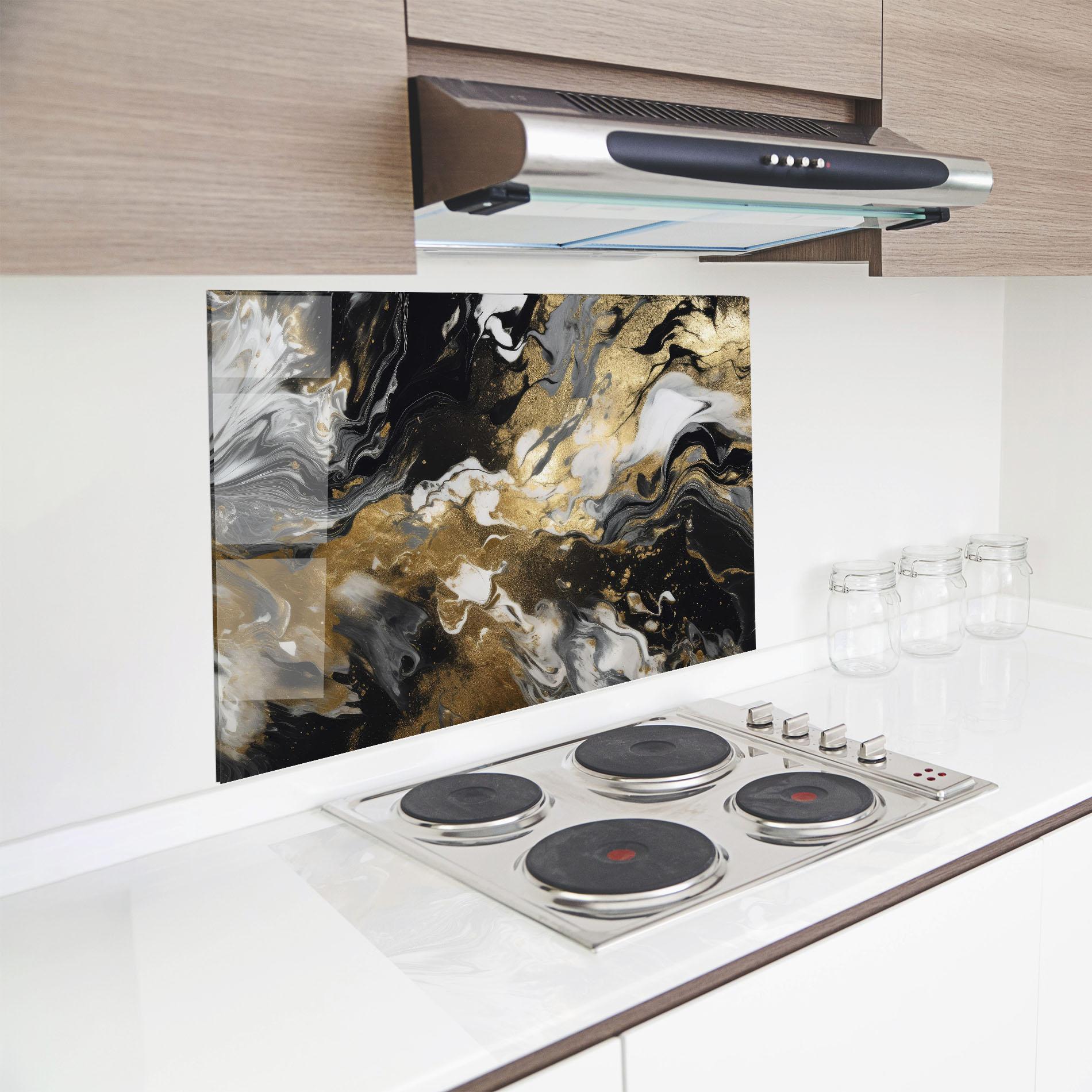 Konyhai üveg hátfal Gold Acrylic Fluid mockup 8