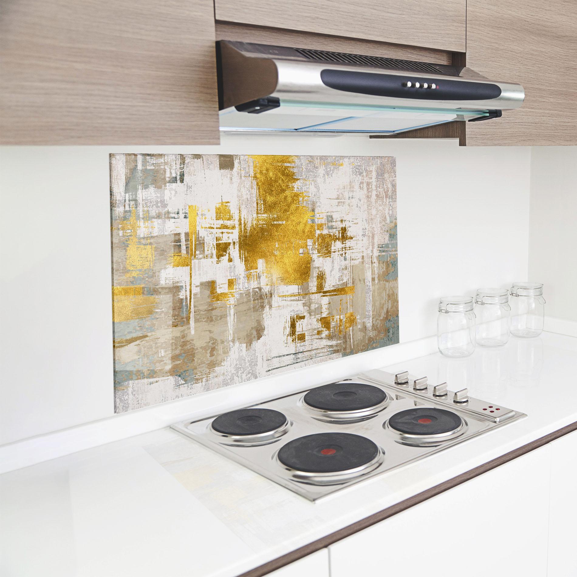 Konyhai üveg hátfal Gold And White Brush mockup 8