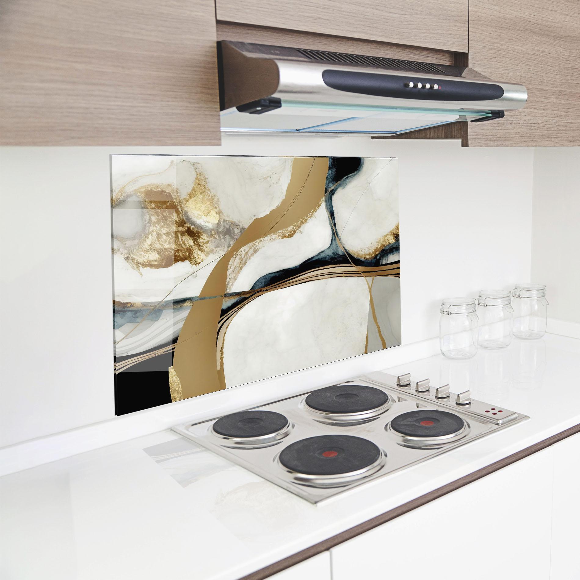 Konyhai üveg hátfal Golden Blue Marble mockup 8