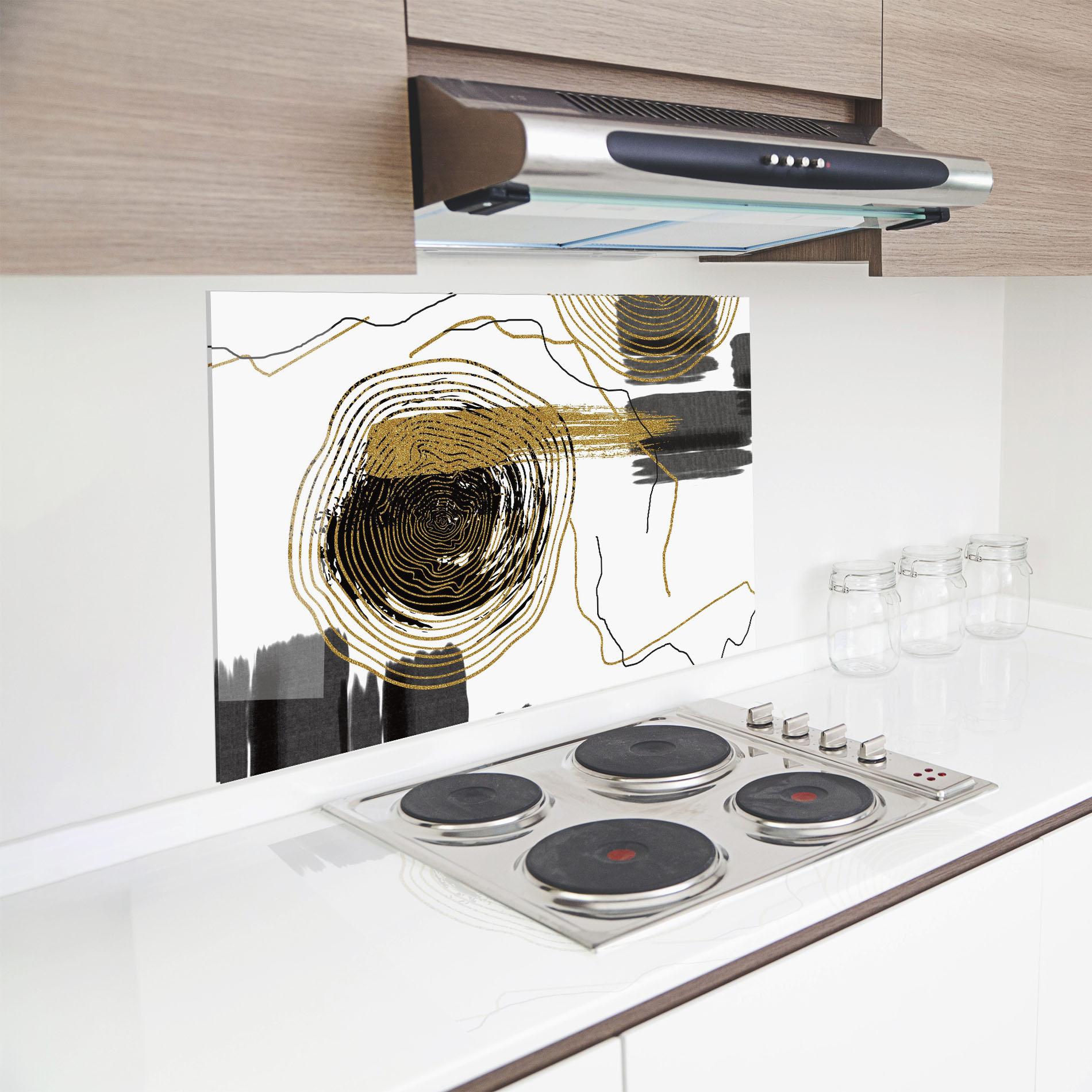 Konyhai üveg hátfal Golden Grey Spiral mockup 8