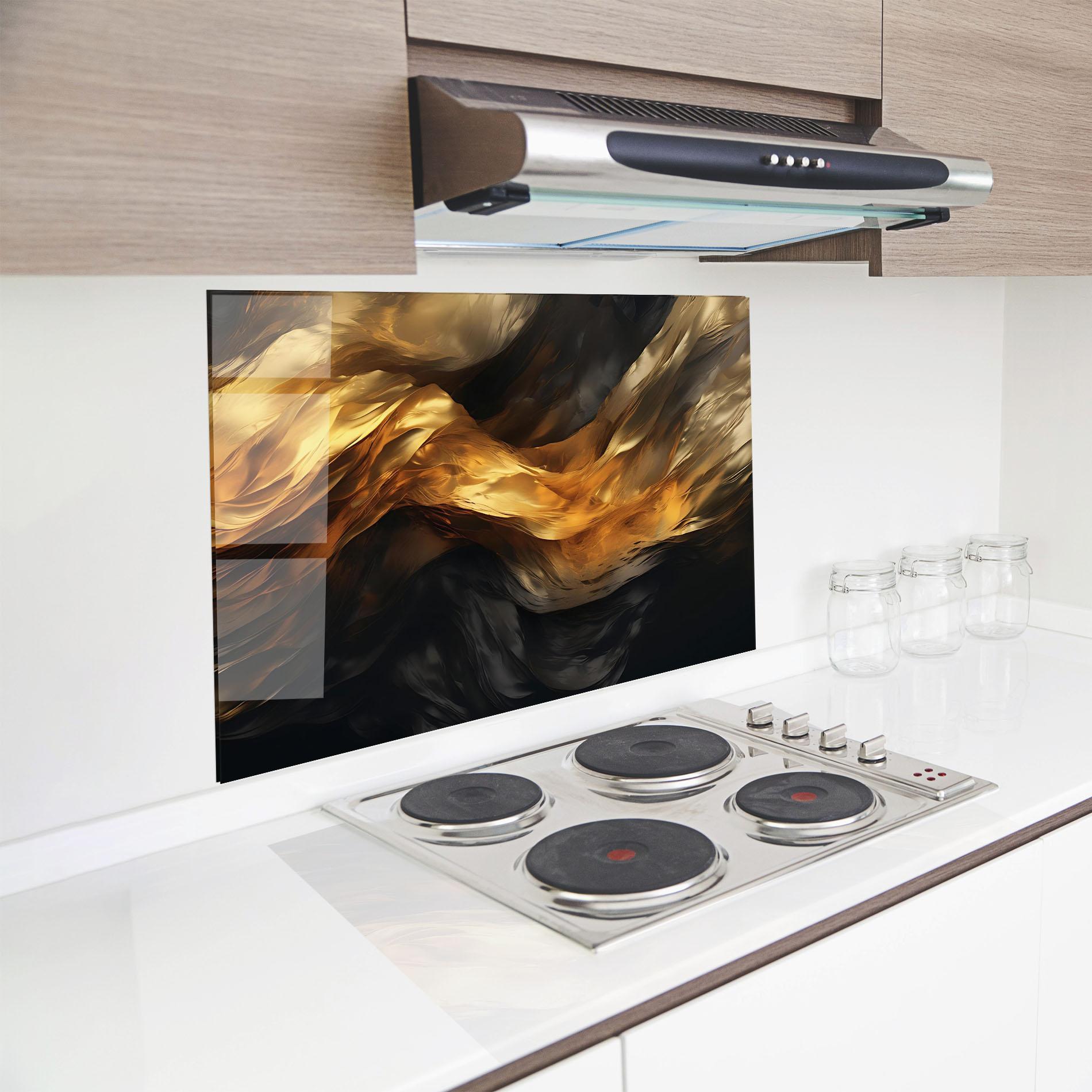 Konyhai üveg hátfal Golden Waves With Black mockup 8