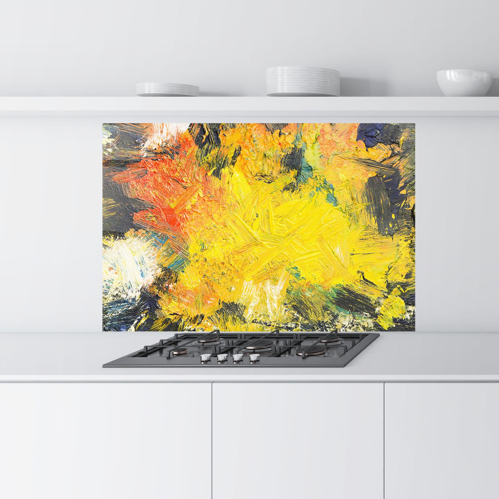 Konyhai üveg hátfal Artistic Yellow Painting mockup 9