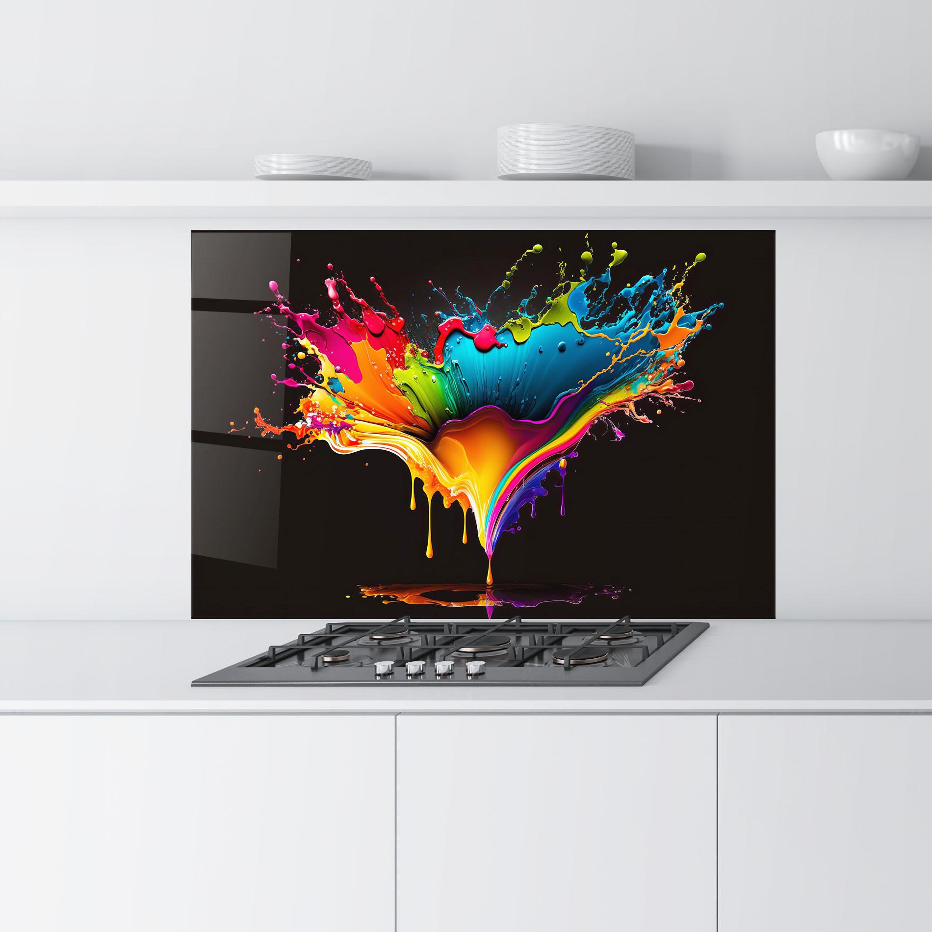 Konyhai üveg hátfal Colorful Rainbow Splash mockup 9