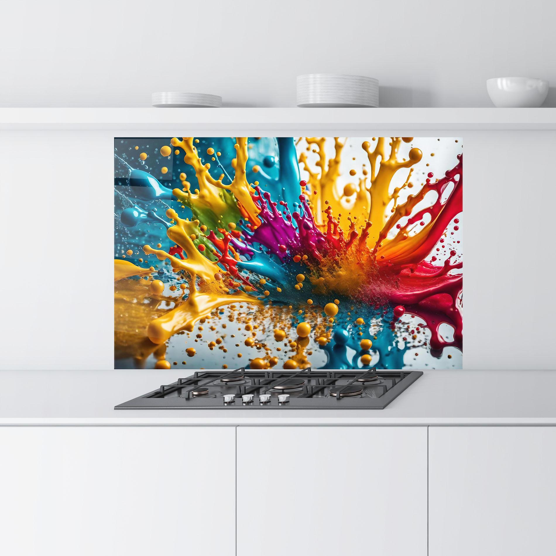 Konyhai üveg hátfal Colorful Water Splash mockup 9