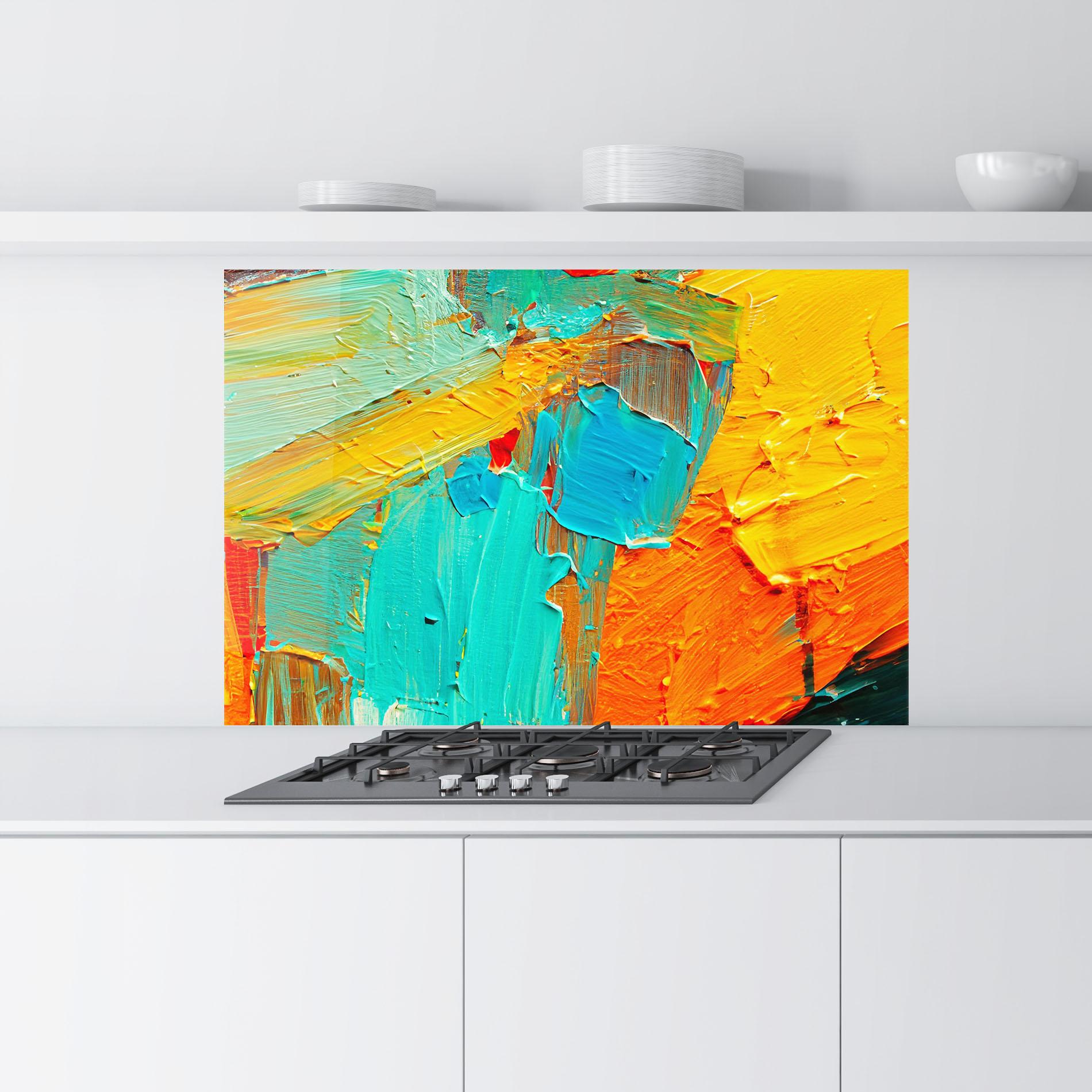Konyhai üveg hátfal Orange Blue Painting mockup 9