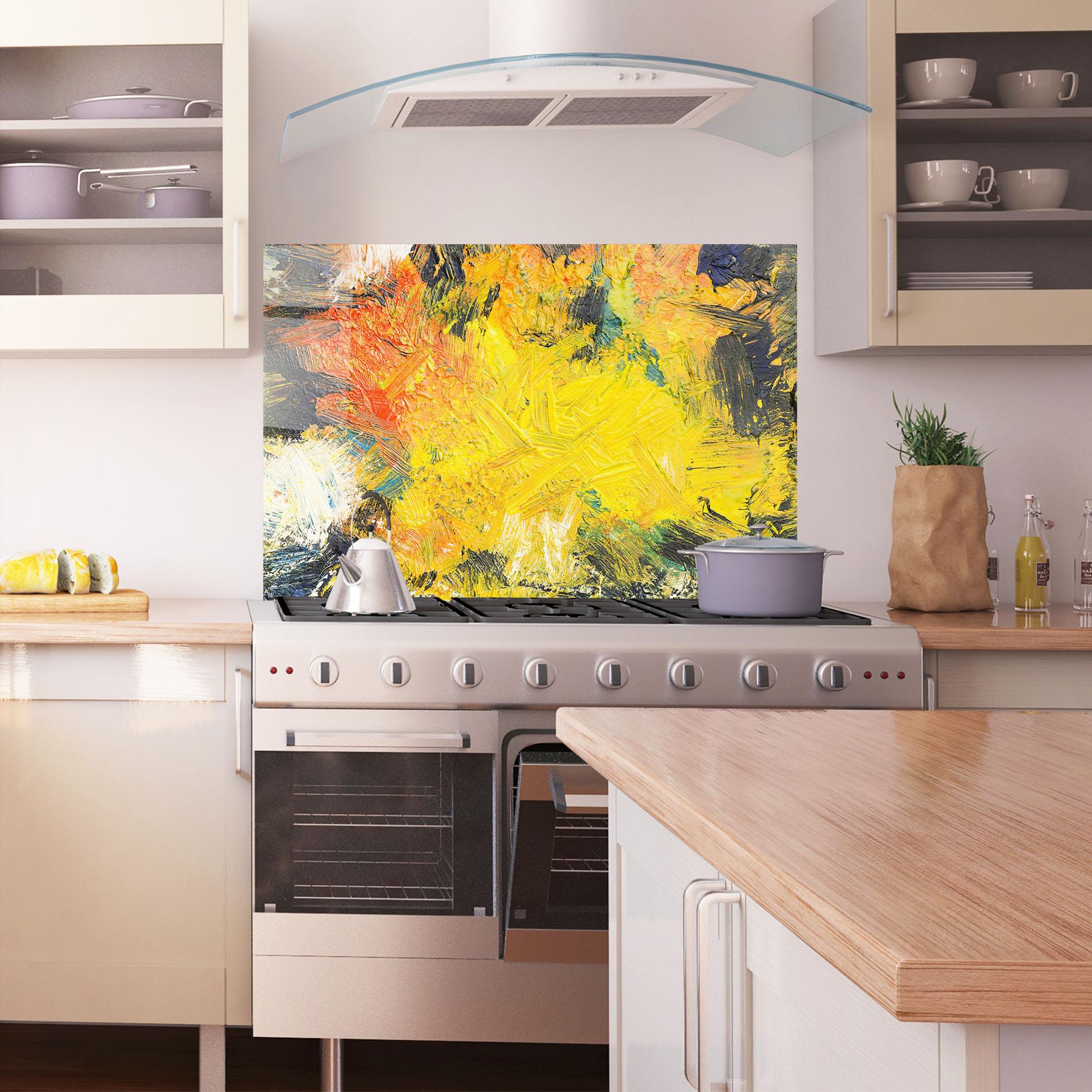 Konyhai üveg hátfal Artistic Yellow Painting mockup 1