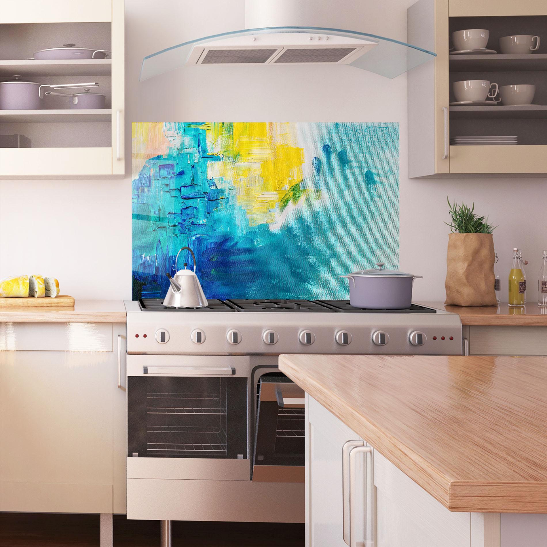 Konyhai üveg hátfal Blue Hand Shade mockup 1